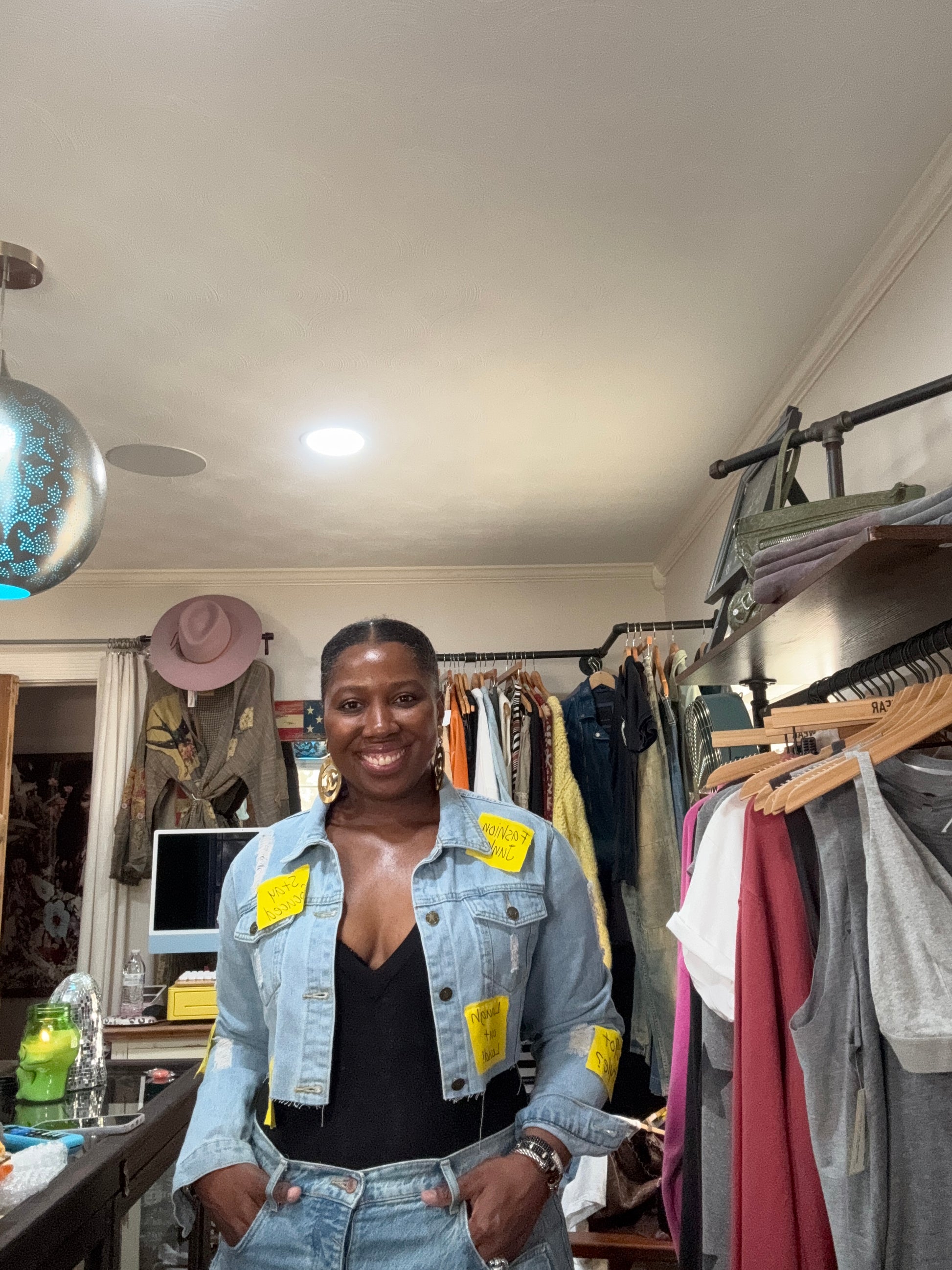 Across my Mind…sticky note cropped denim jacket