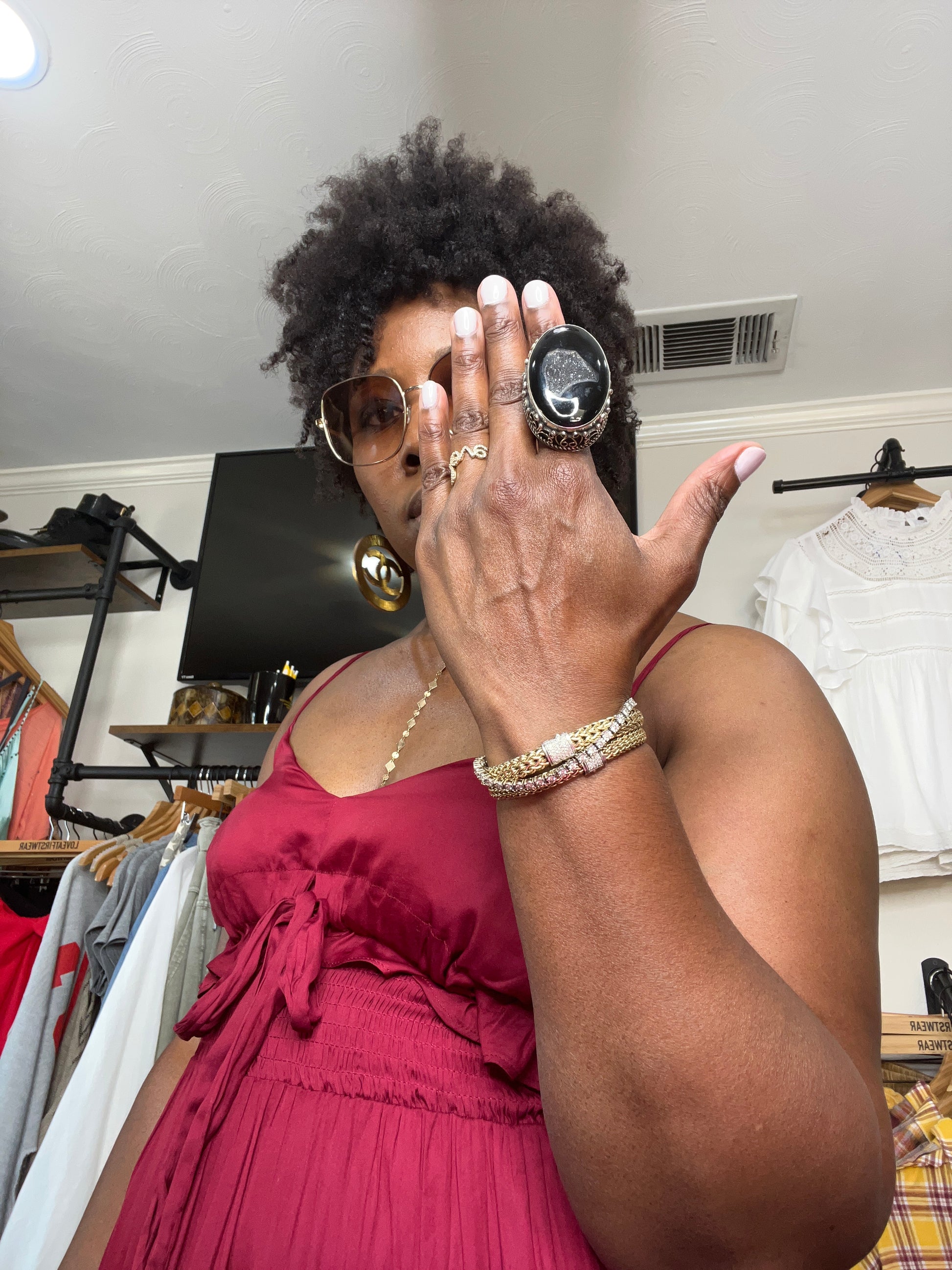 Black Druzy & Agate Ring