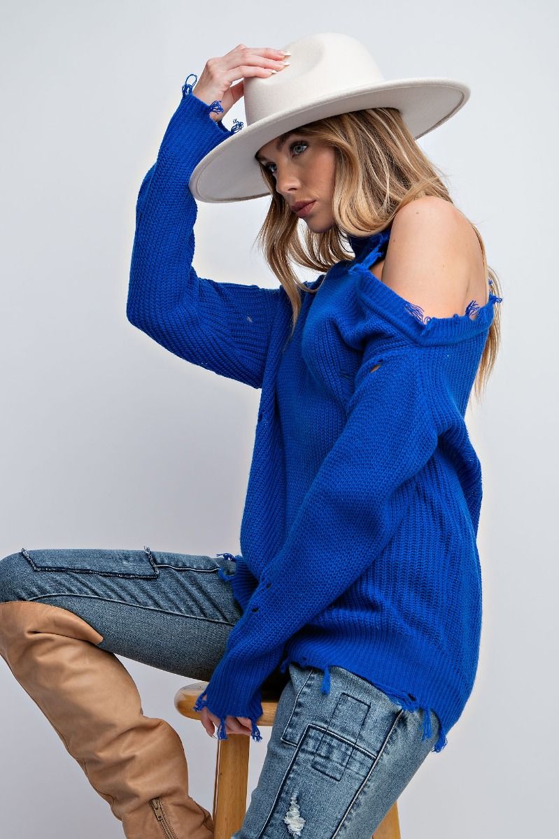 Lauren Cold shoulder distressed Sweater