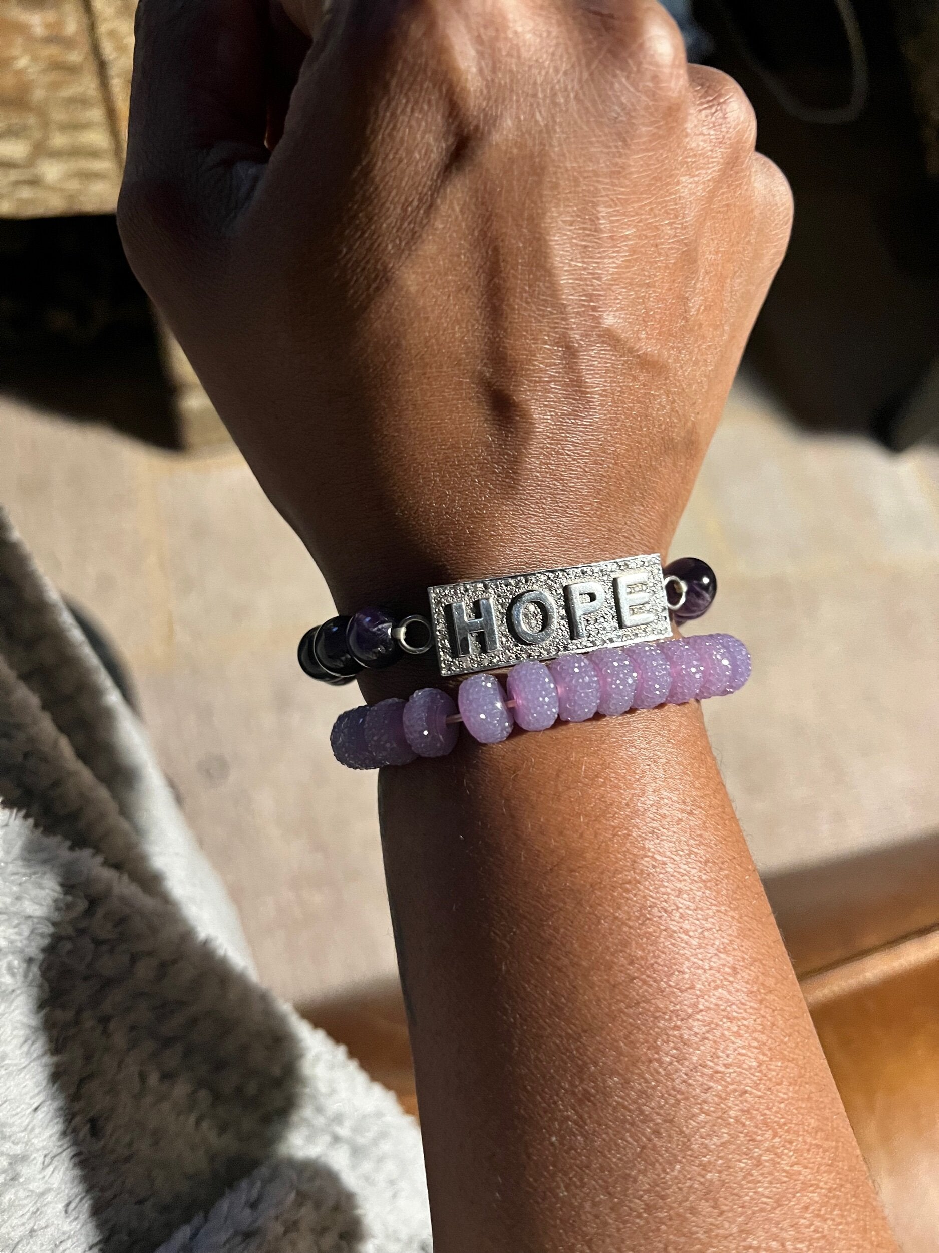 Diamond "Hope" Bar on Amethyst Beads (OAK)