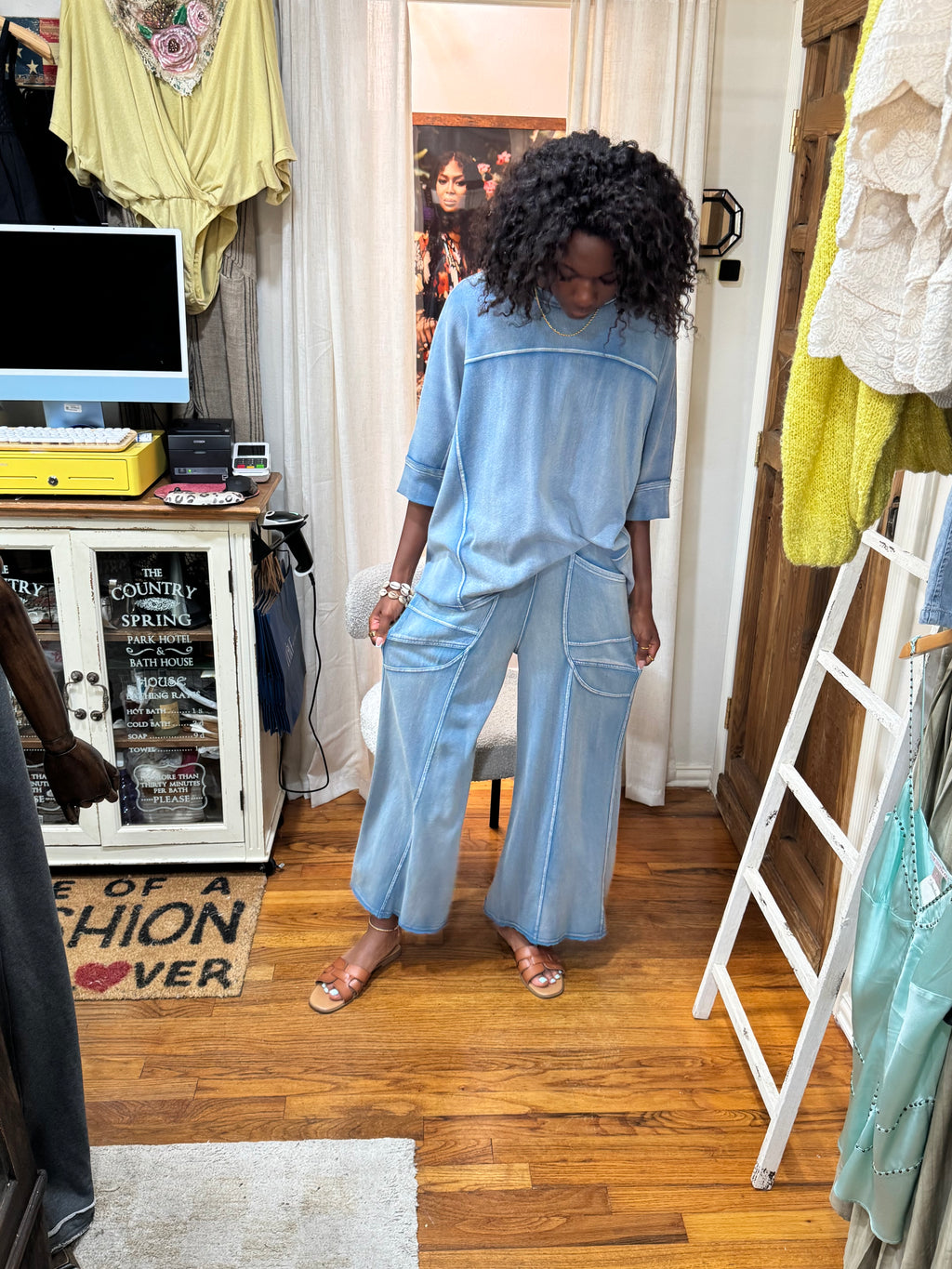 “Monday Blues” Wide Leg Terry Pants