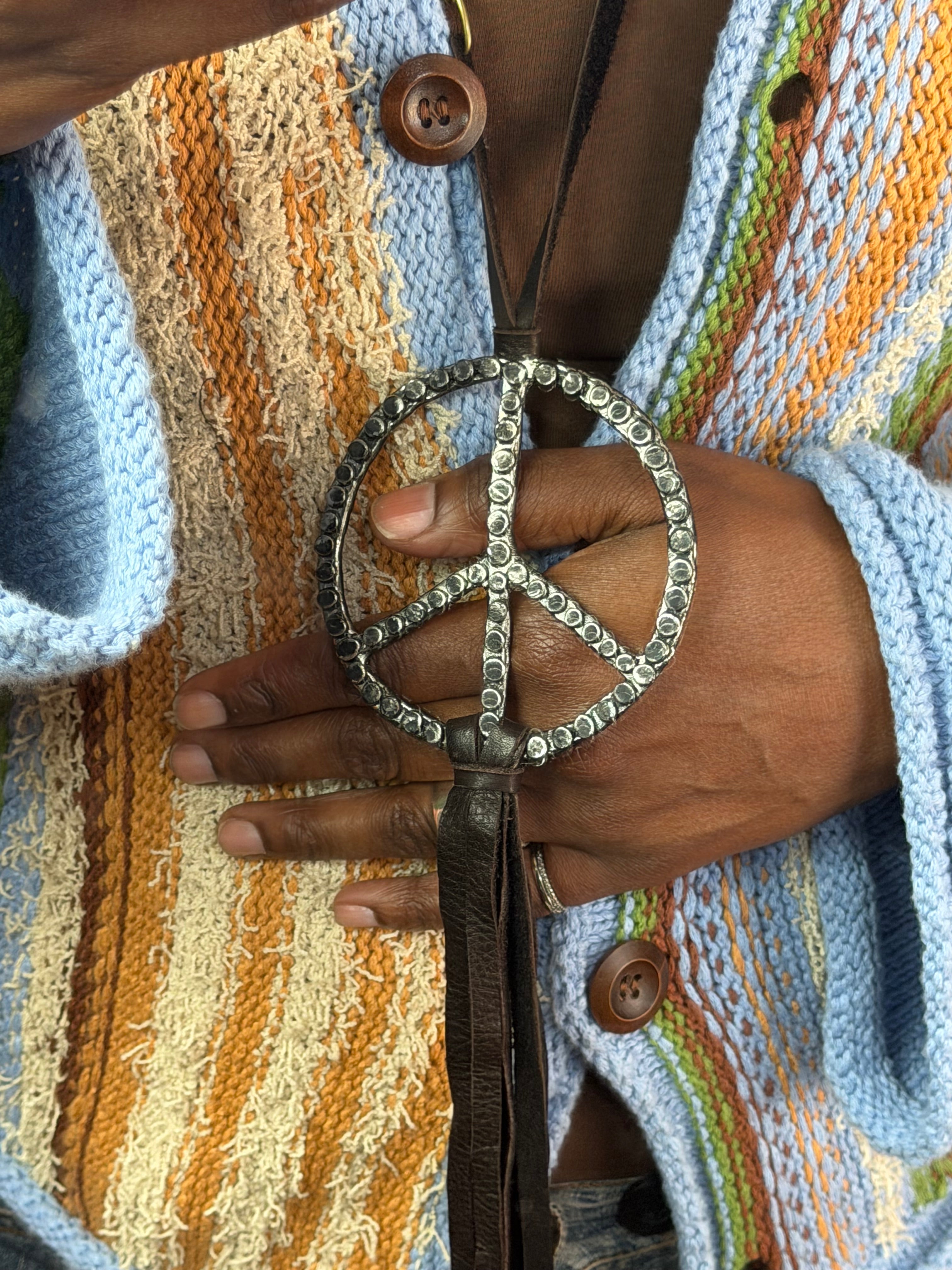Piper Sea Jasper and Leather Peace Necklace