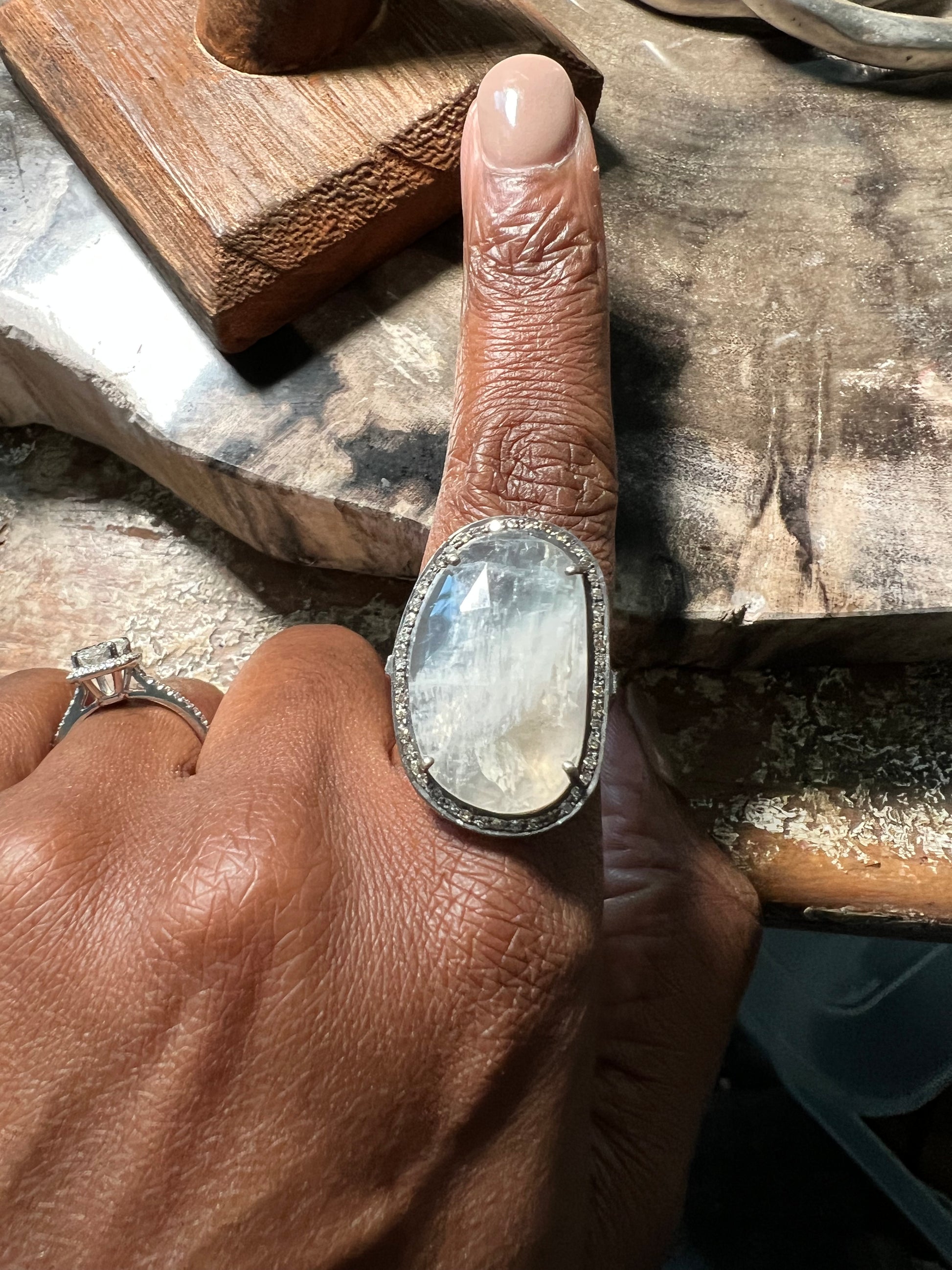 Raya Moonstone and Diamond ring