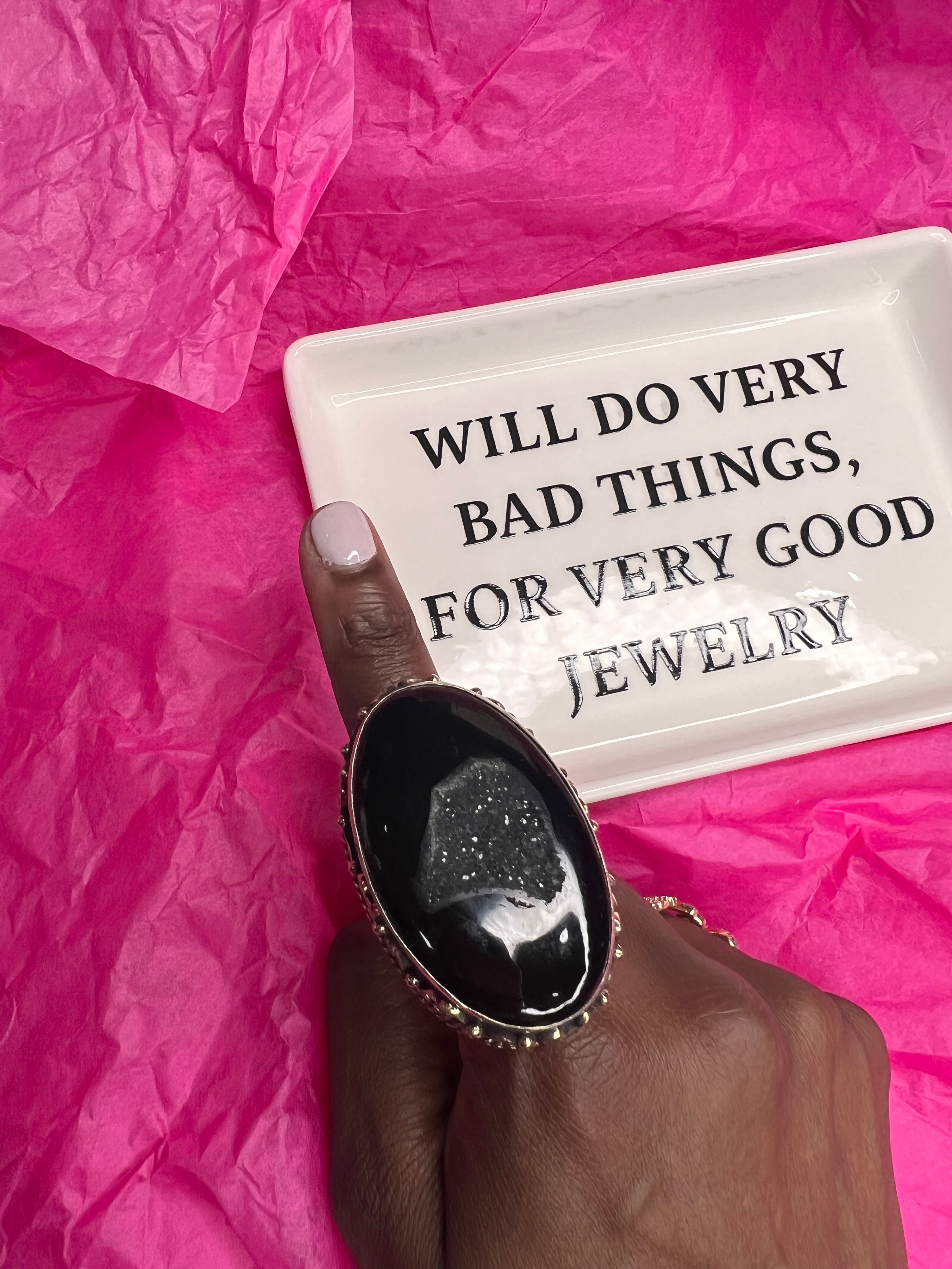 Black Druzy & Agate Ring