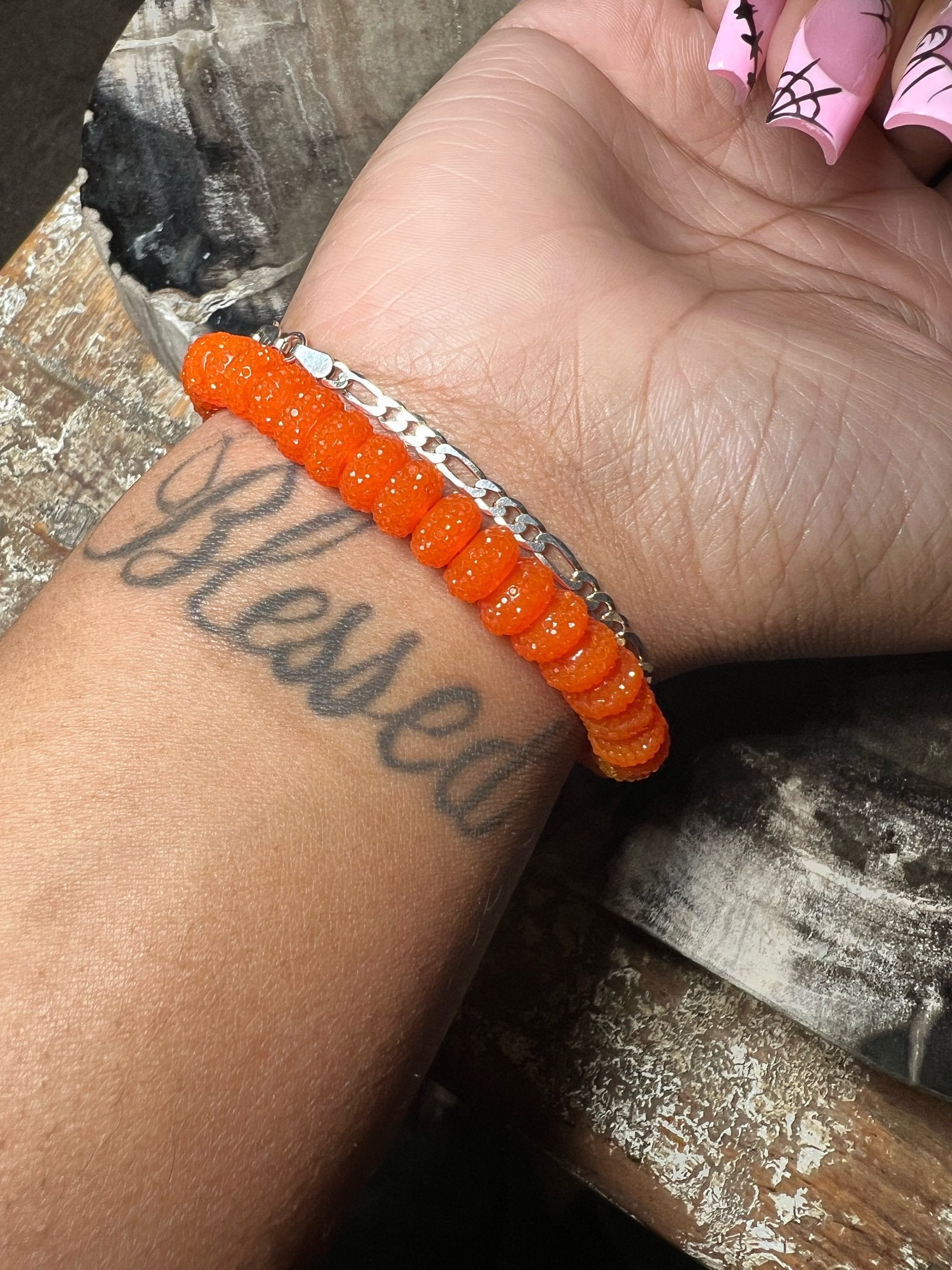 Blood Orange sugar bead bracelet w/ lemon yellow buddha charm