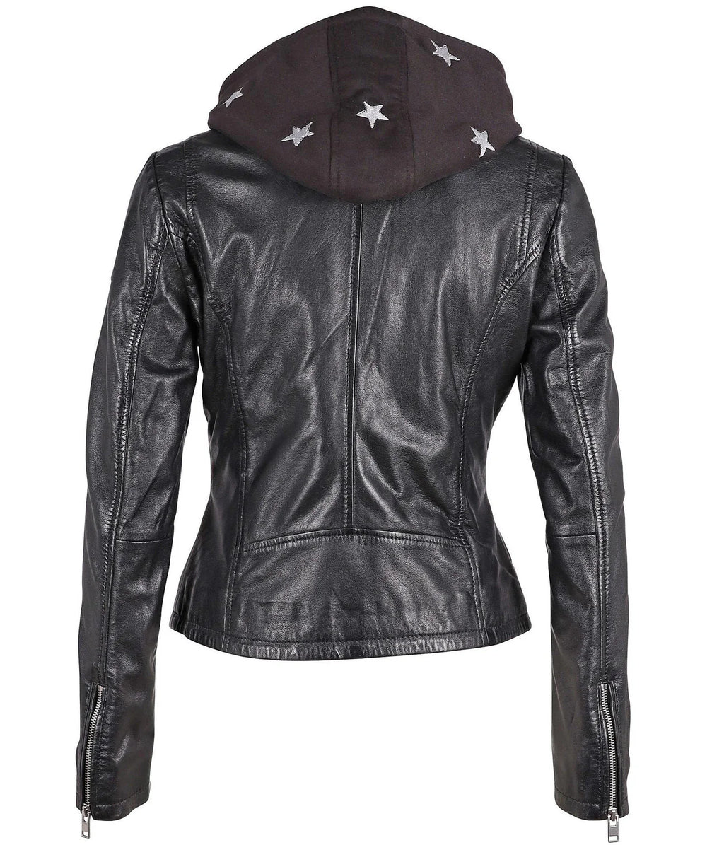 Duffi Leather Jacket w/star hood