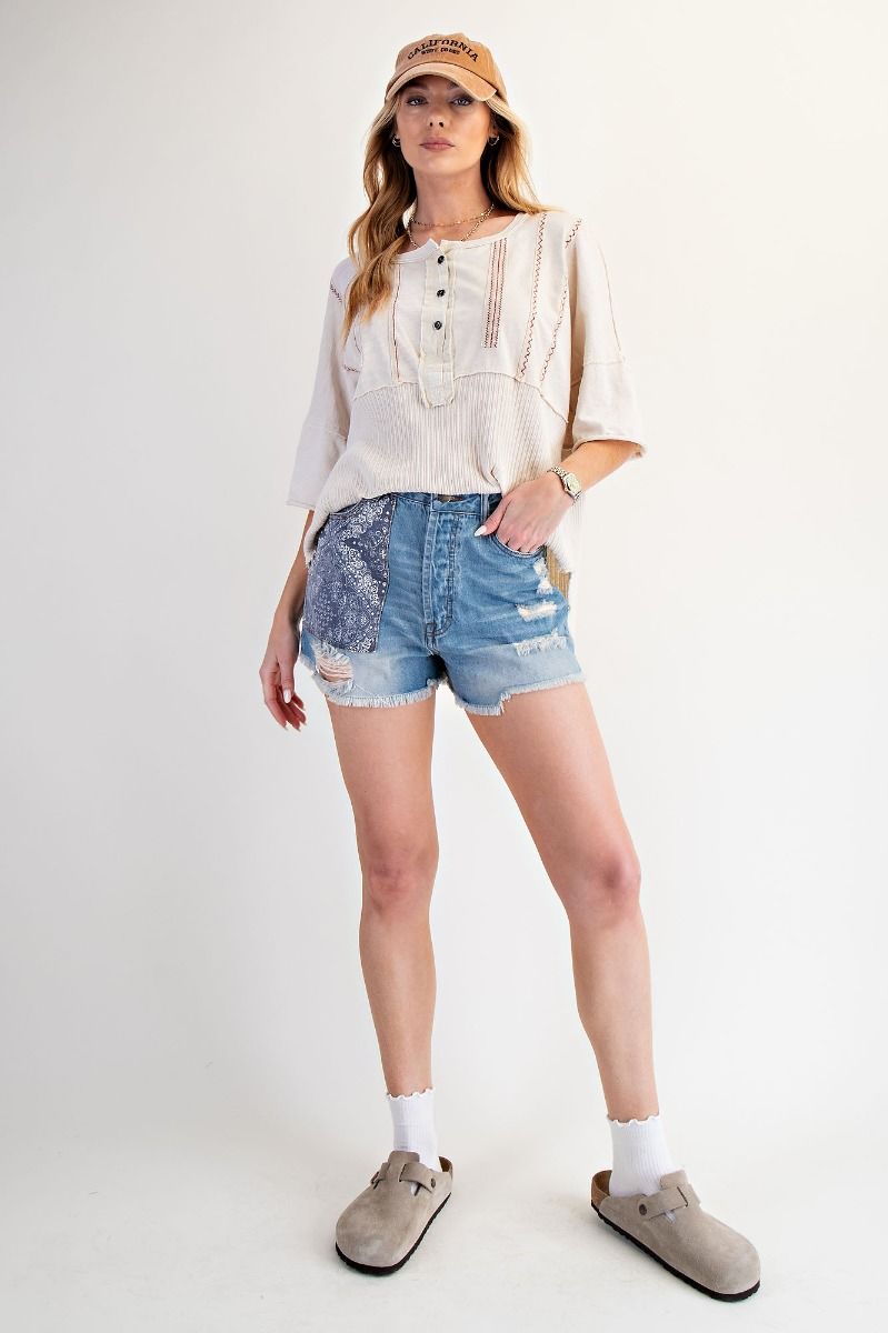 Trina Paisley Patch Denim Short