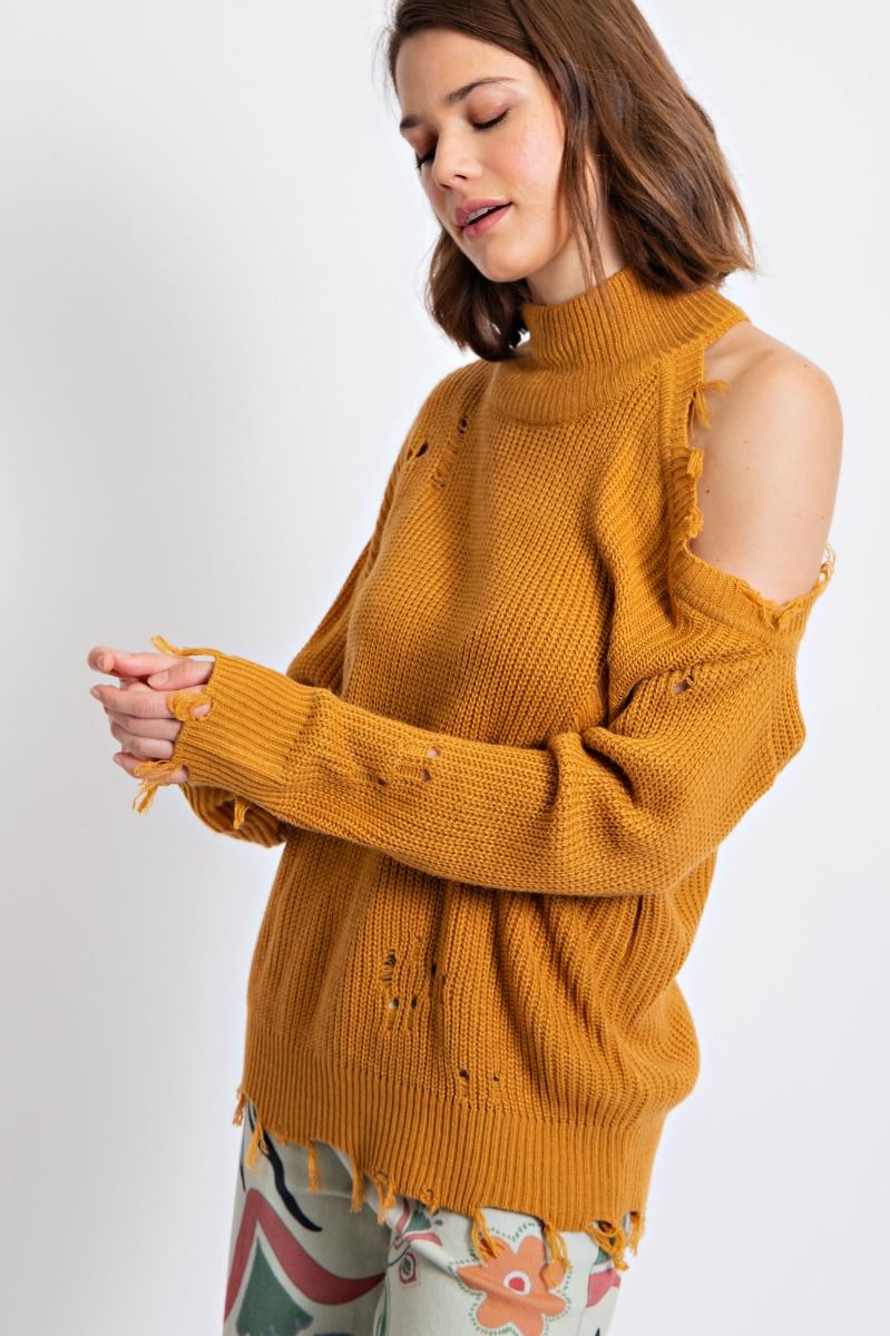 Lauren Cold shoulder distressed Sweater