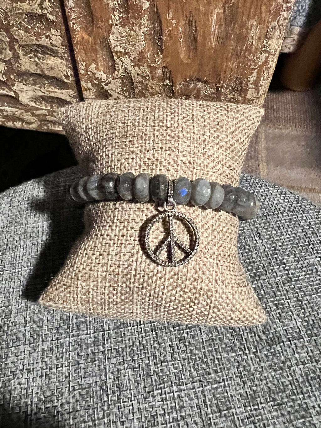 Labradorite Rondelle Beads w/ Diamond PEACE charm (OAK)