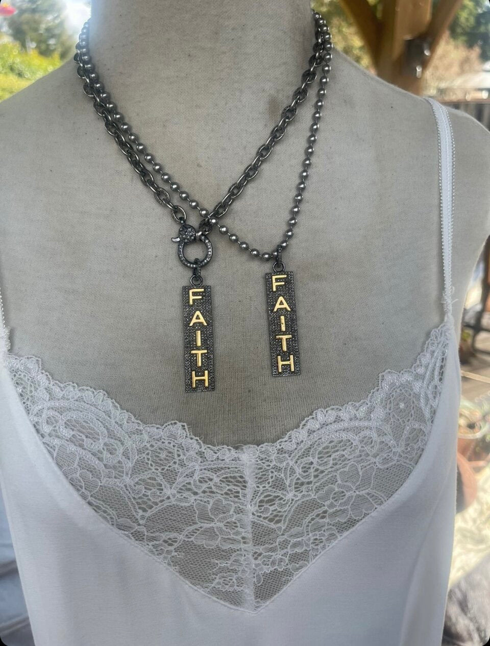 Diamond Faith Rectangle Beaded Necklace