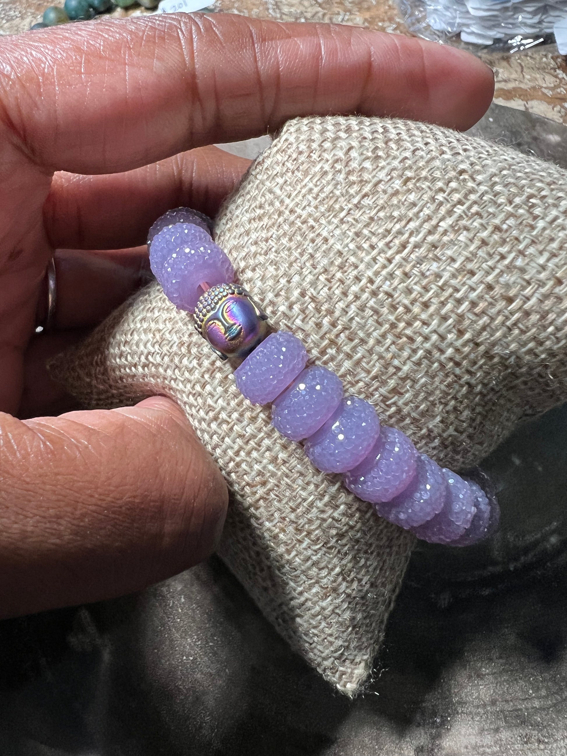 Lilac Sugar Bead & Hematite Stretch bracelet