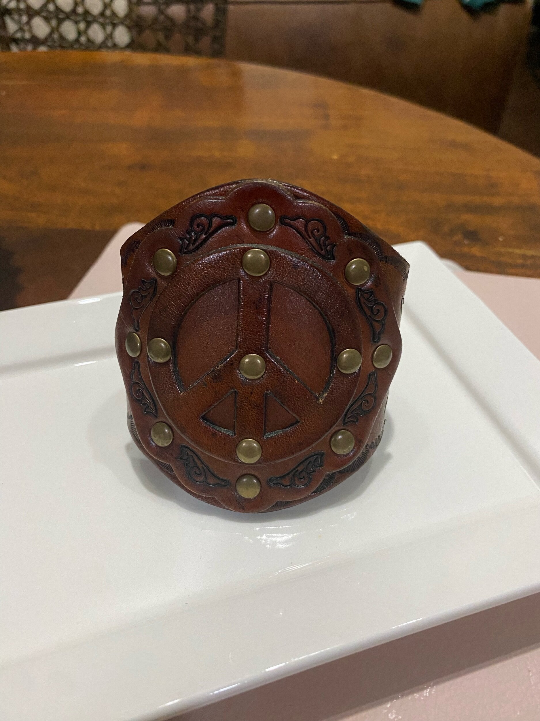 Piper Brown Vegan Leather Peace Cuff