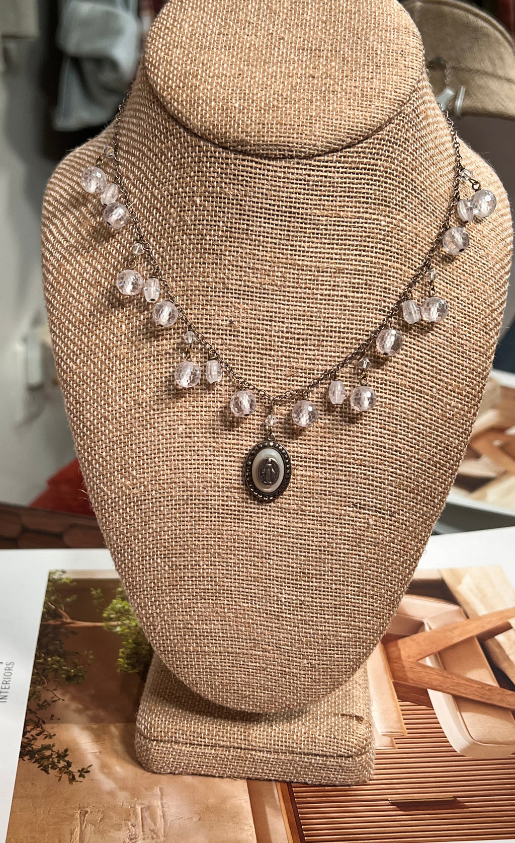 Beaded Drop Necklace with Victorian Pyrite Pendant