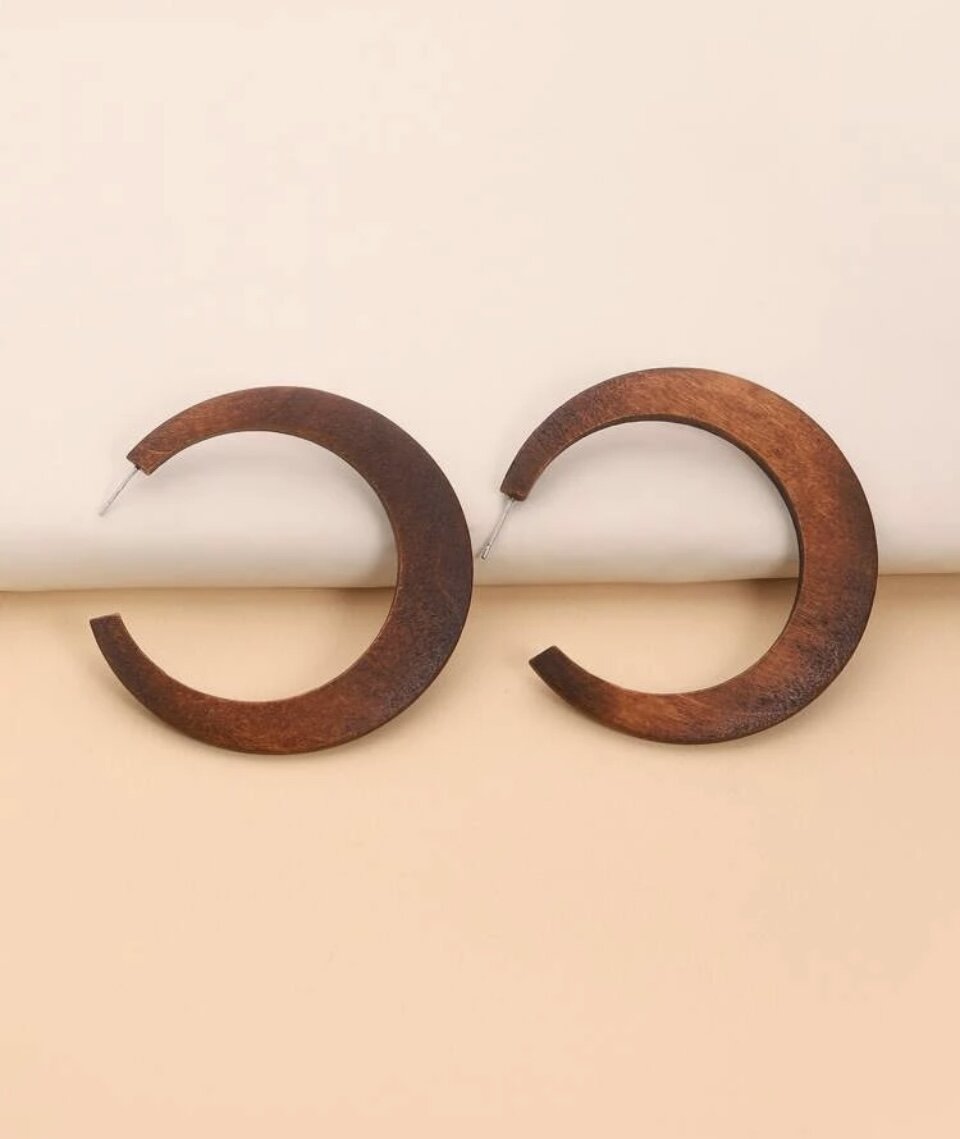 Kenni Flat Hoop Wooden Earring