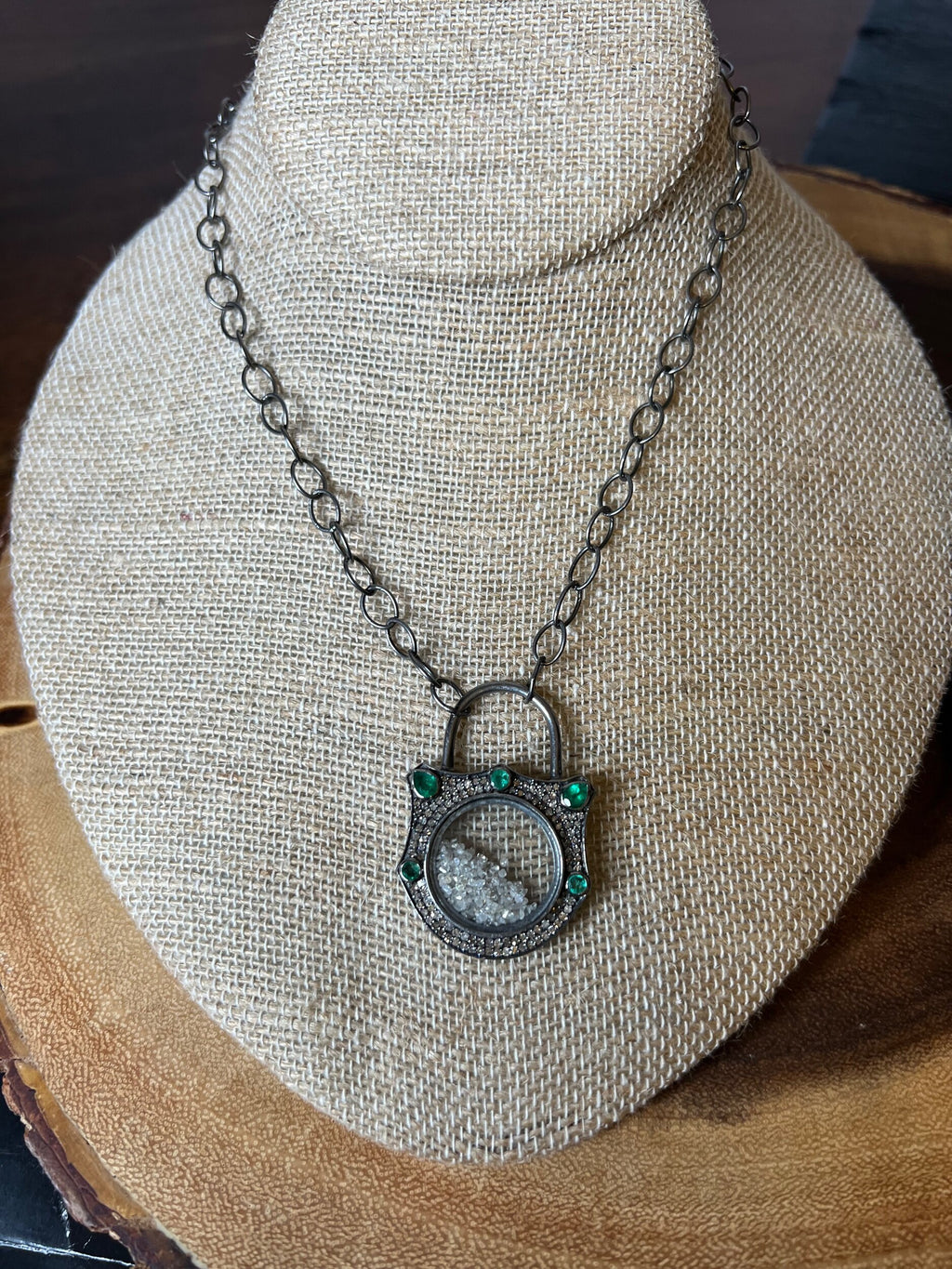 Peyton Emerald & Diamond Lock Necklace (OAK)