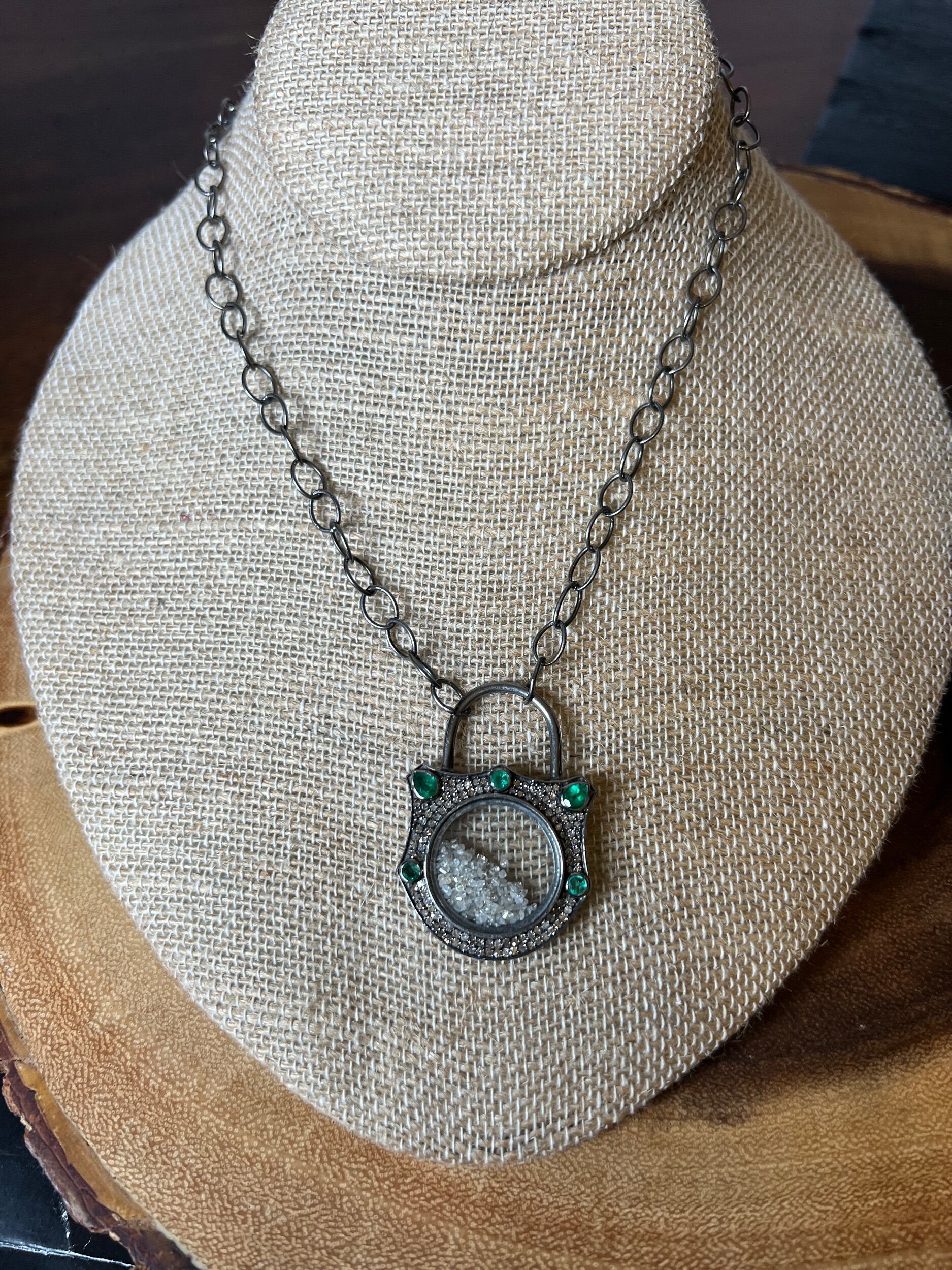 Peyton Emerald & Diamond Lock Necklace (OAK)