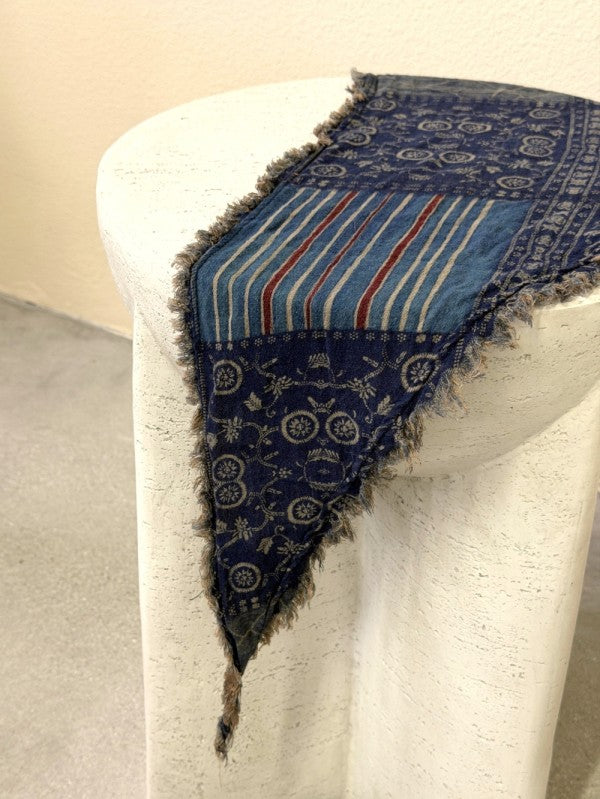 Remi Denim Patchwork Print Triangle Fringe Scarf