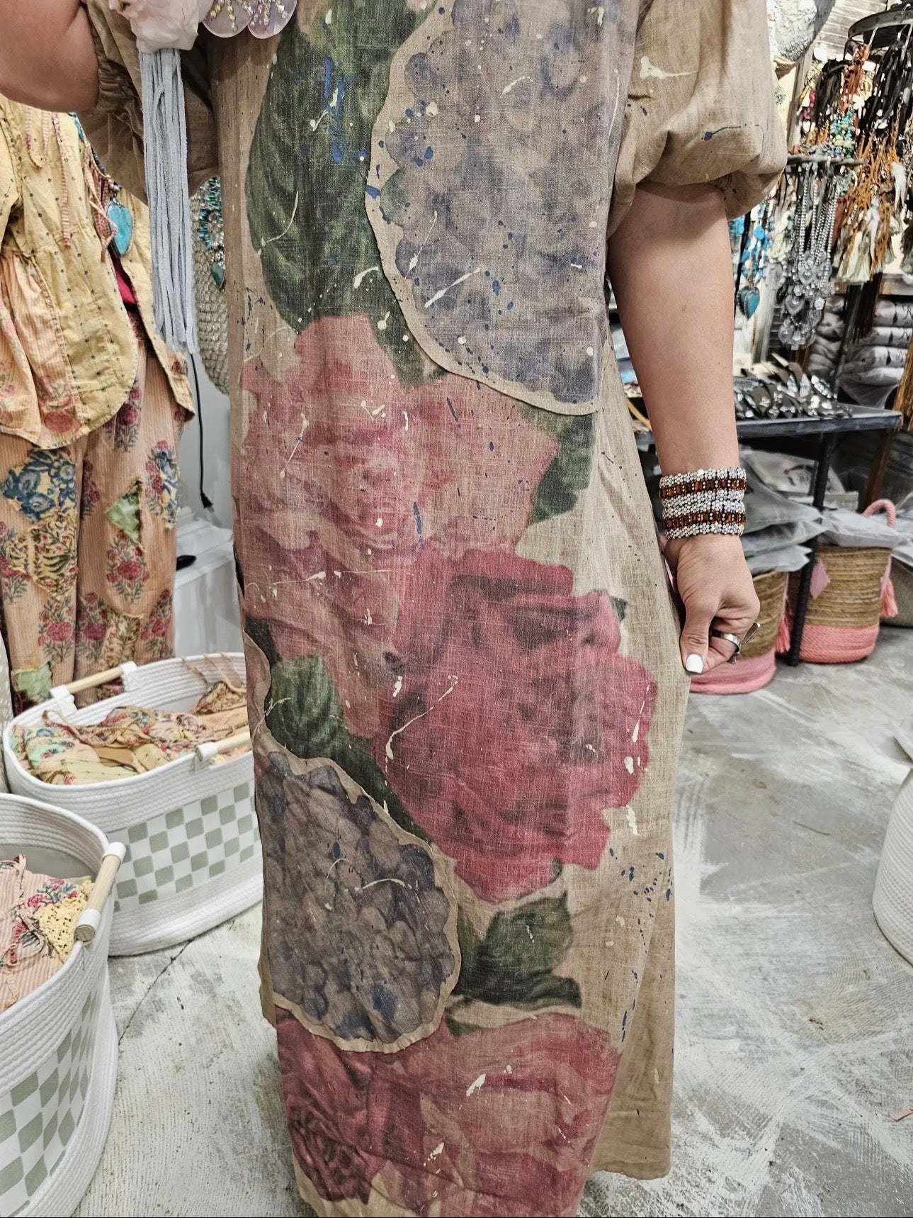 Full of Roses Linen Dress