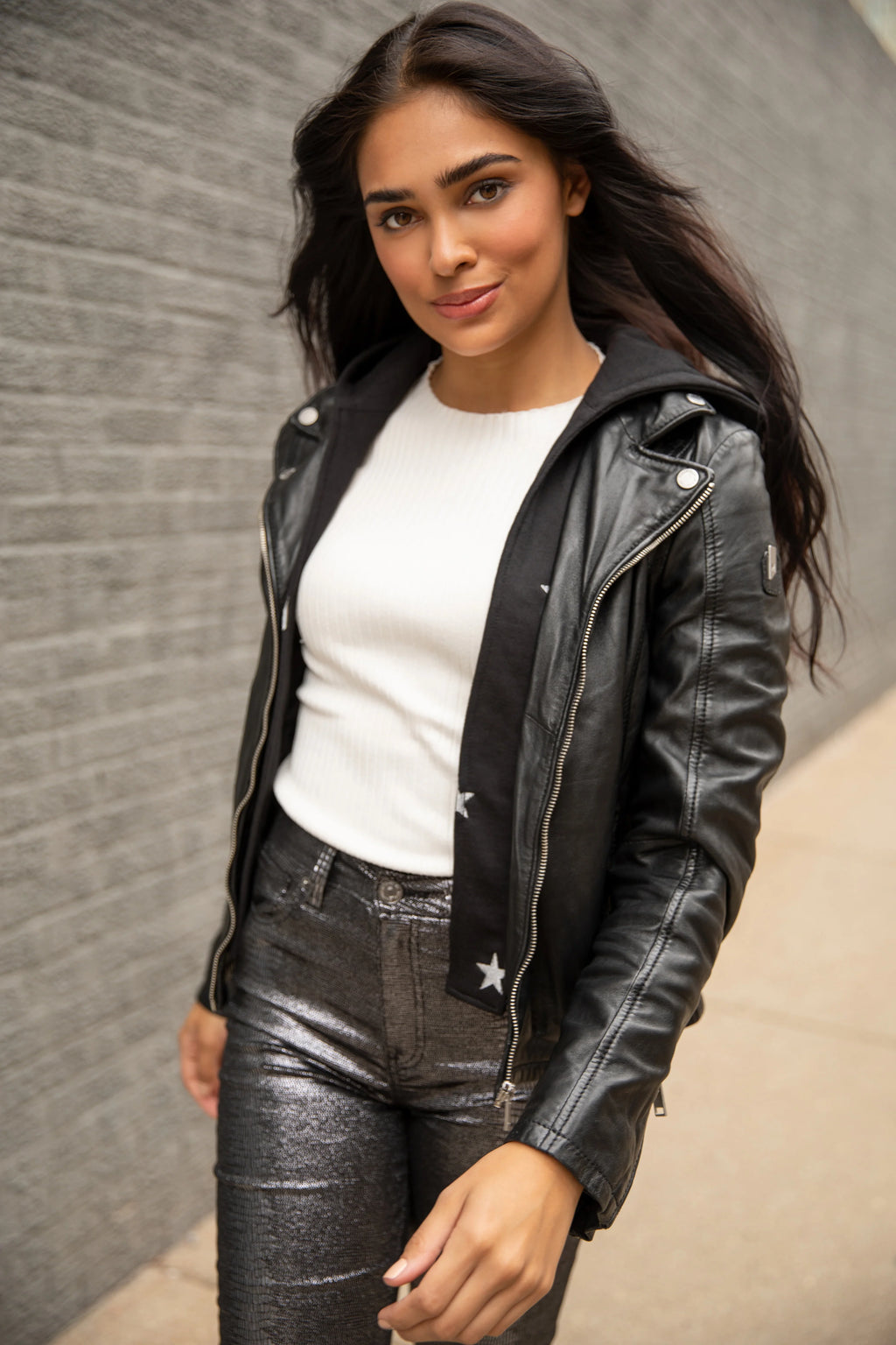 Duffi Leather Jacket w/star hood