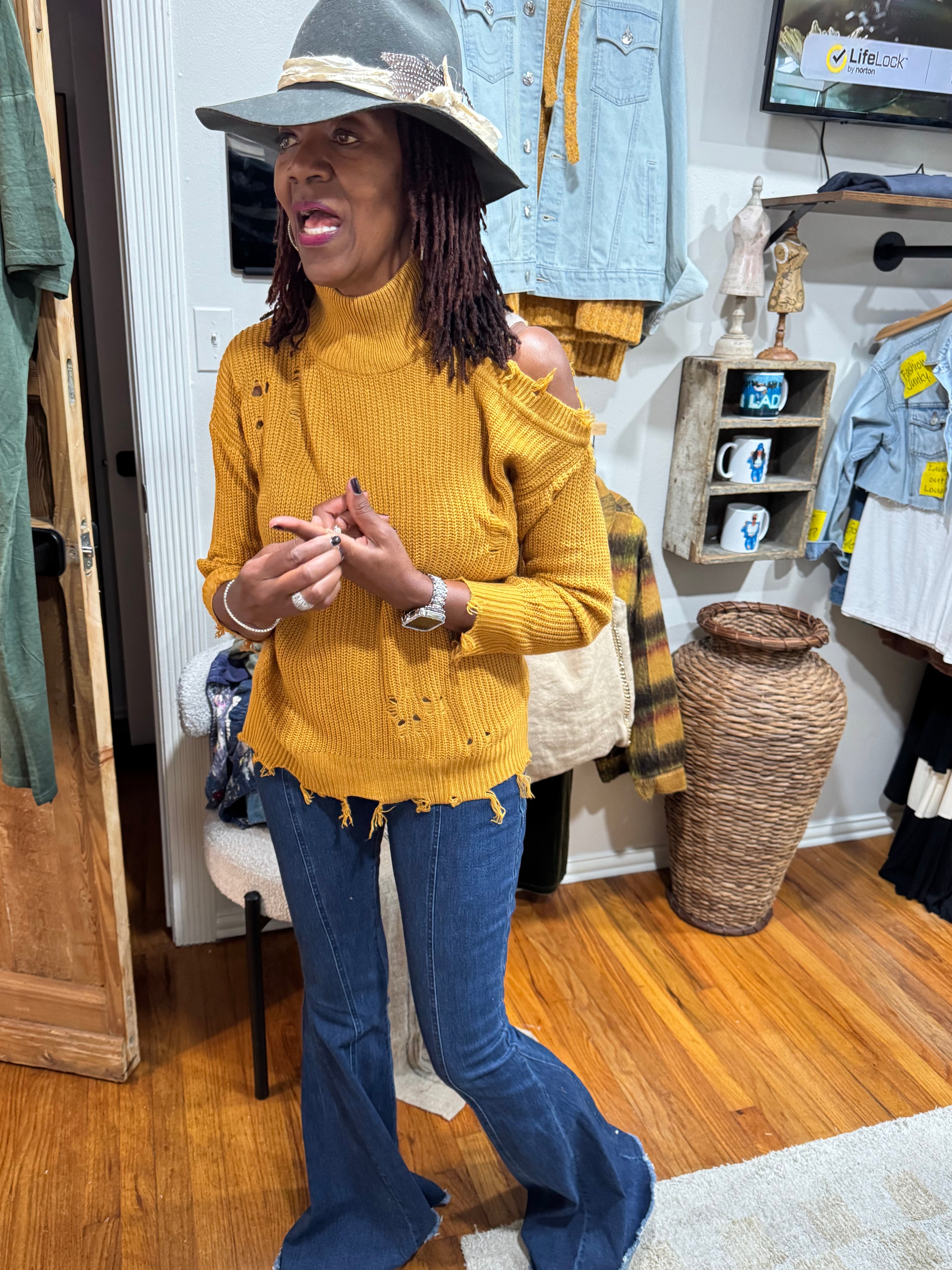 Lauren Cold shoulder distressed Sweater