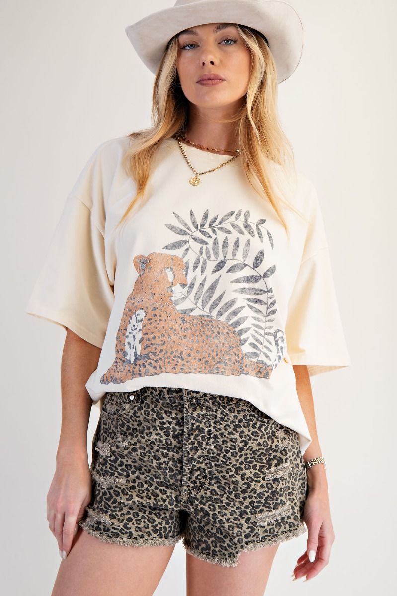 Ellie Leopard Denim Short