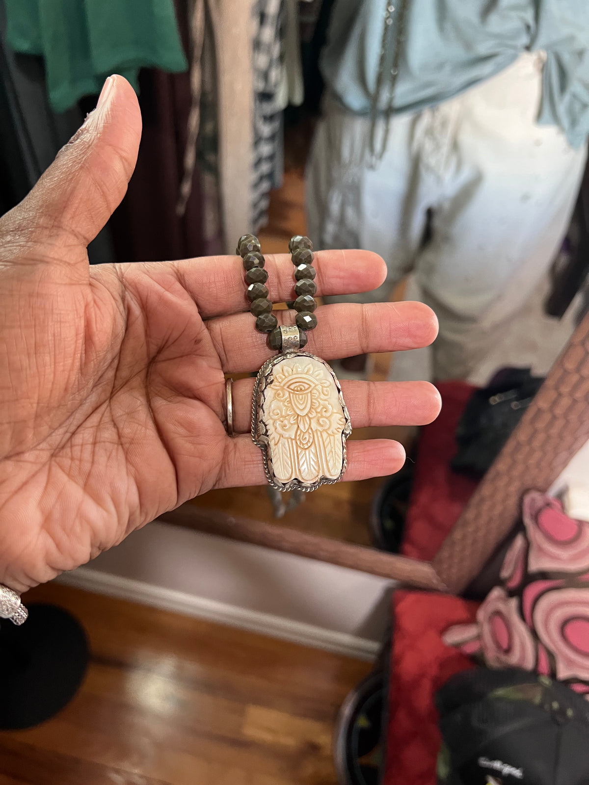 Gunmetal Hamsa Necklace