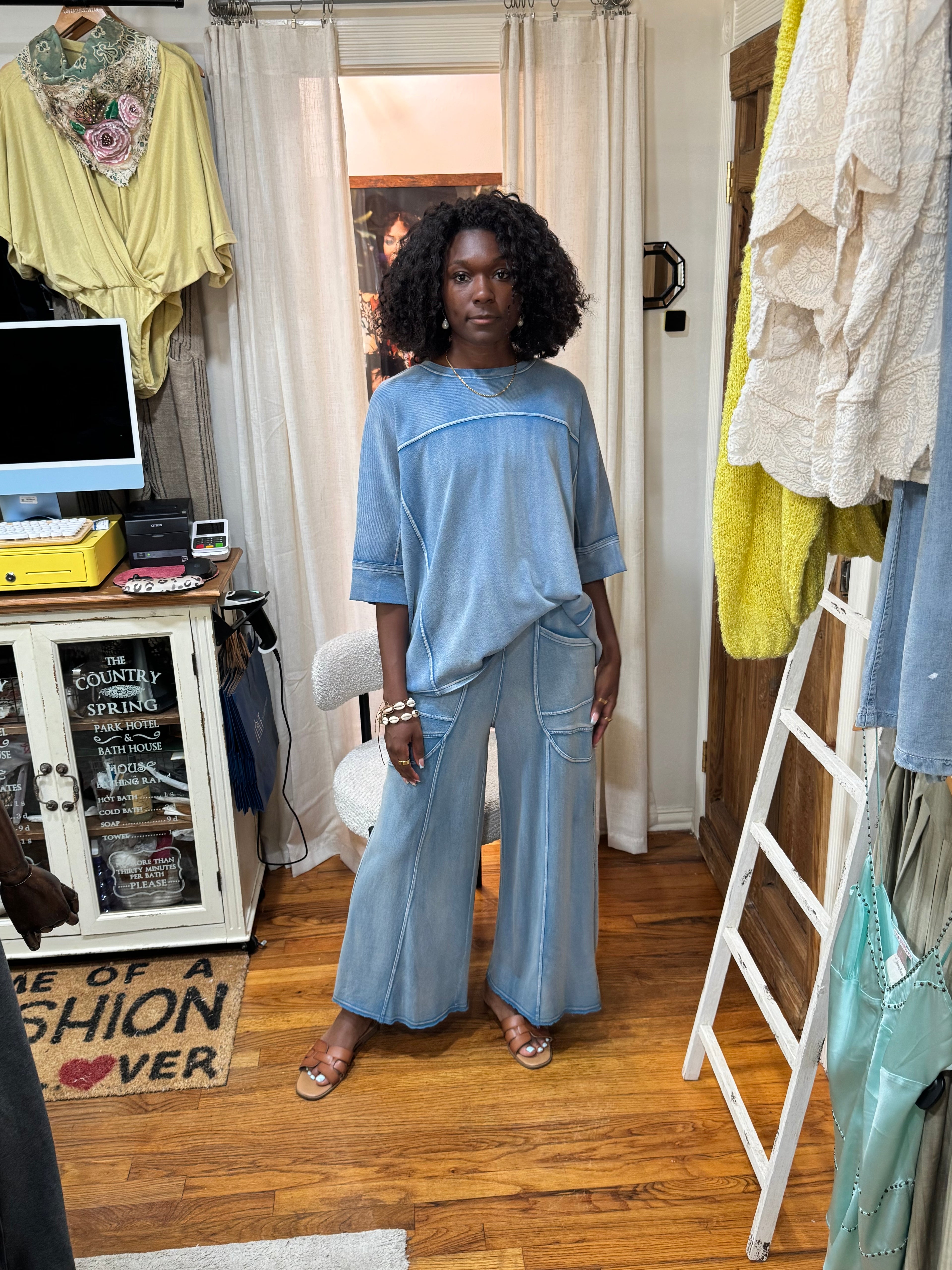 “Monday Blues” Wide Leg Terry Pants