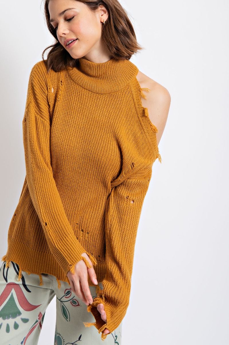 Lauren Cold shoulder distressed Sweater