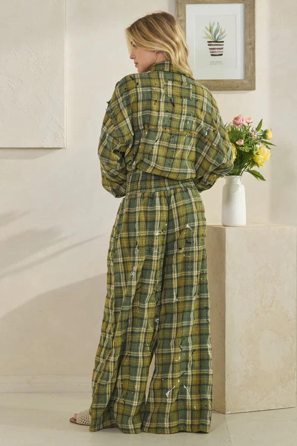 Evan Washed Plaid Wide Leg Pant