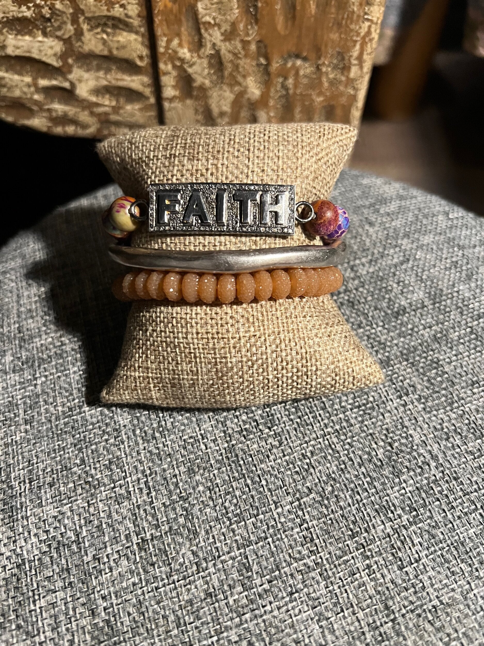 Diamond "Faith" Bracelet on Galaxy Sea Sediment Jasper (OAK)