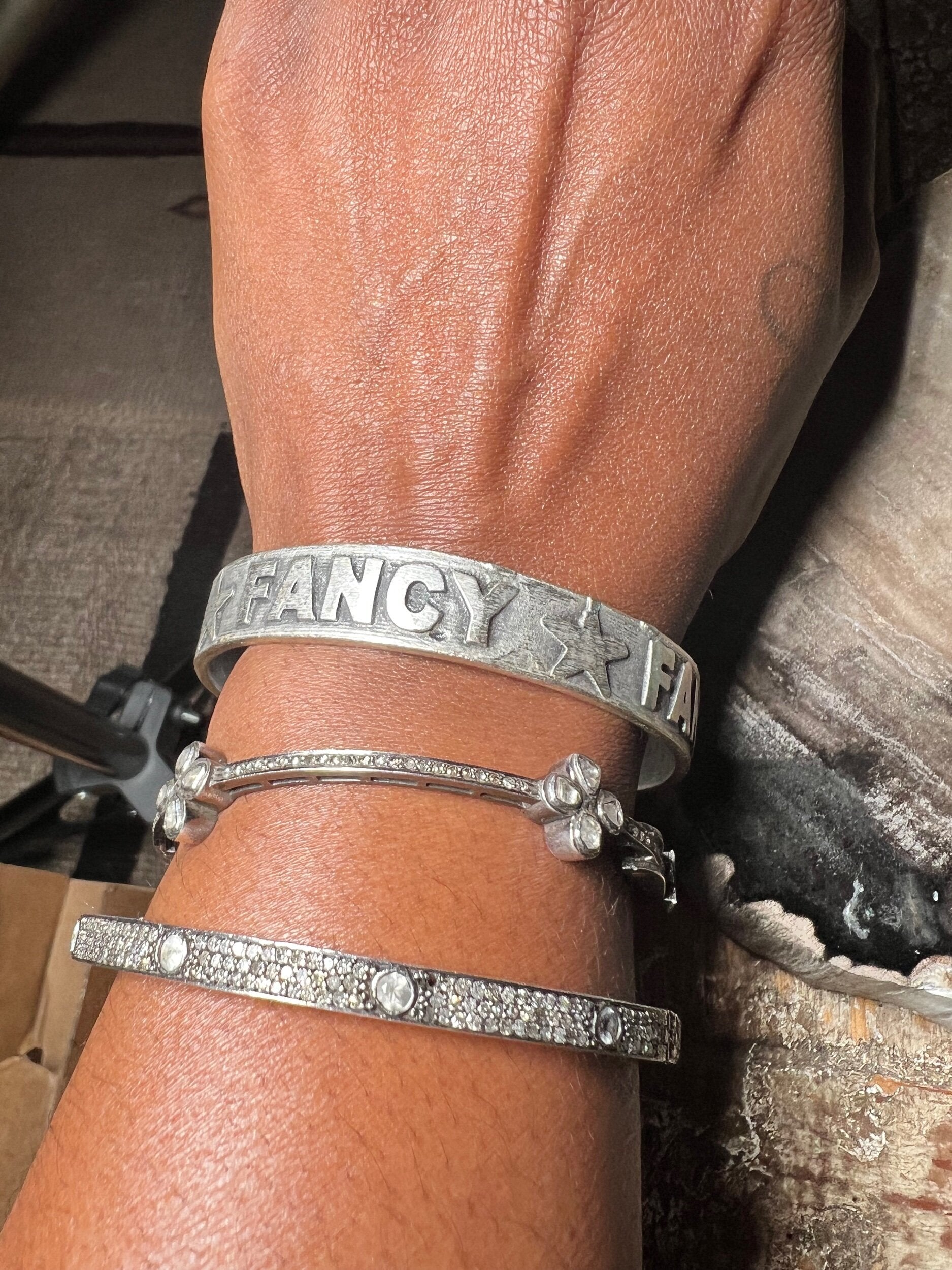 Silver Stamped  Word Bangles