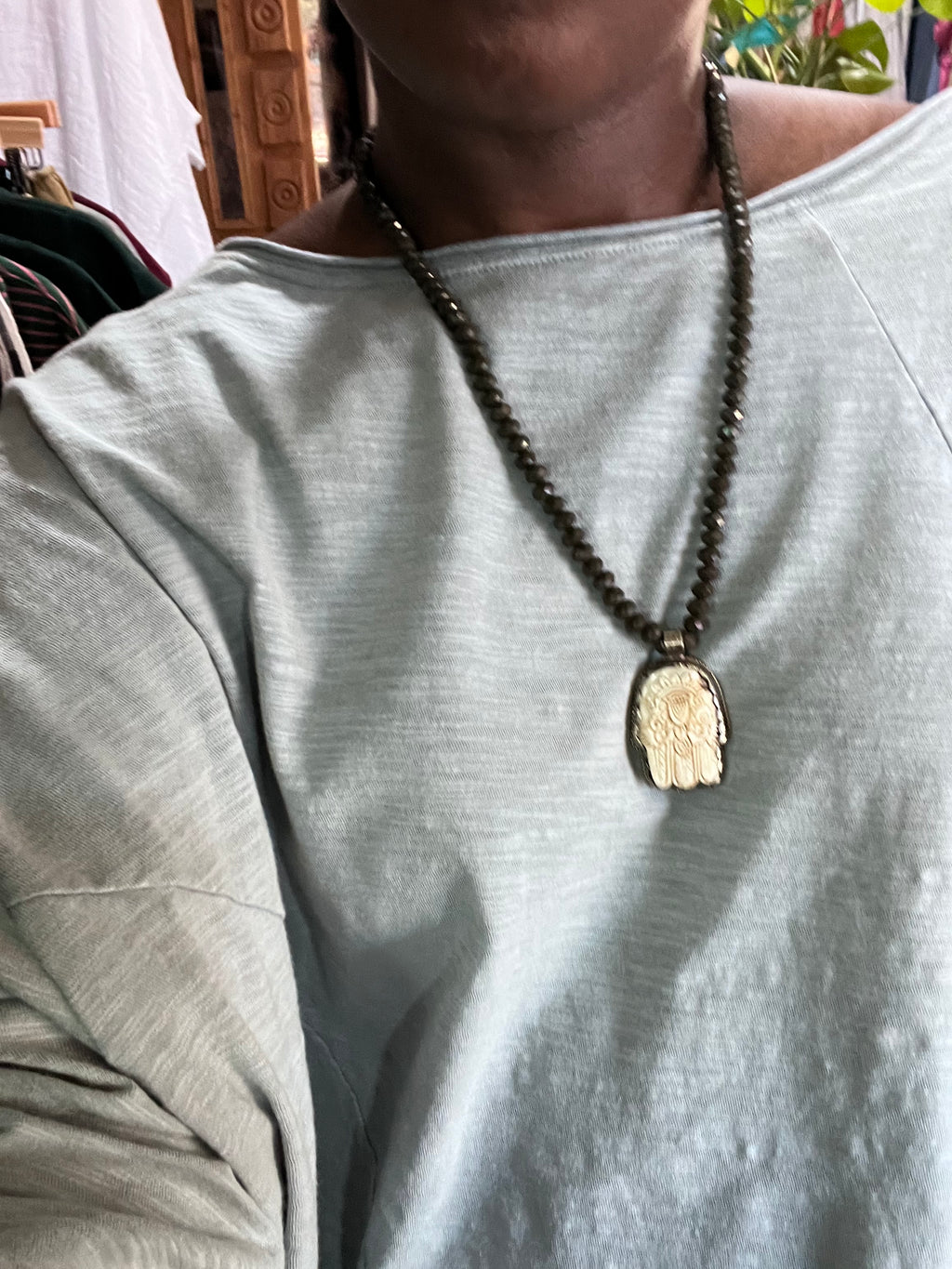 Gunmetal Hamsa Necklace
