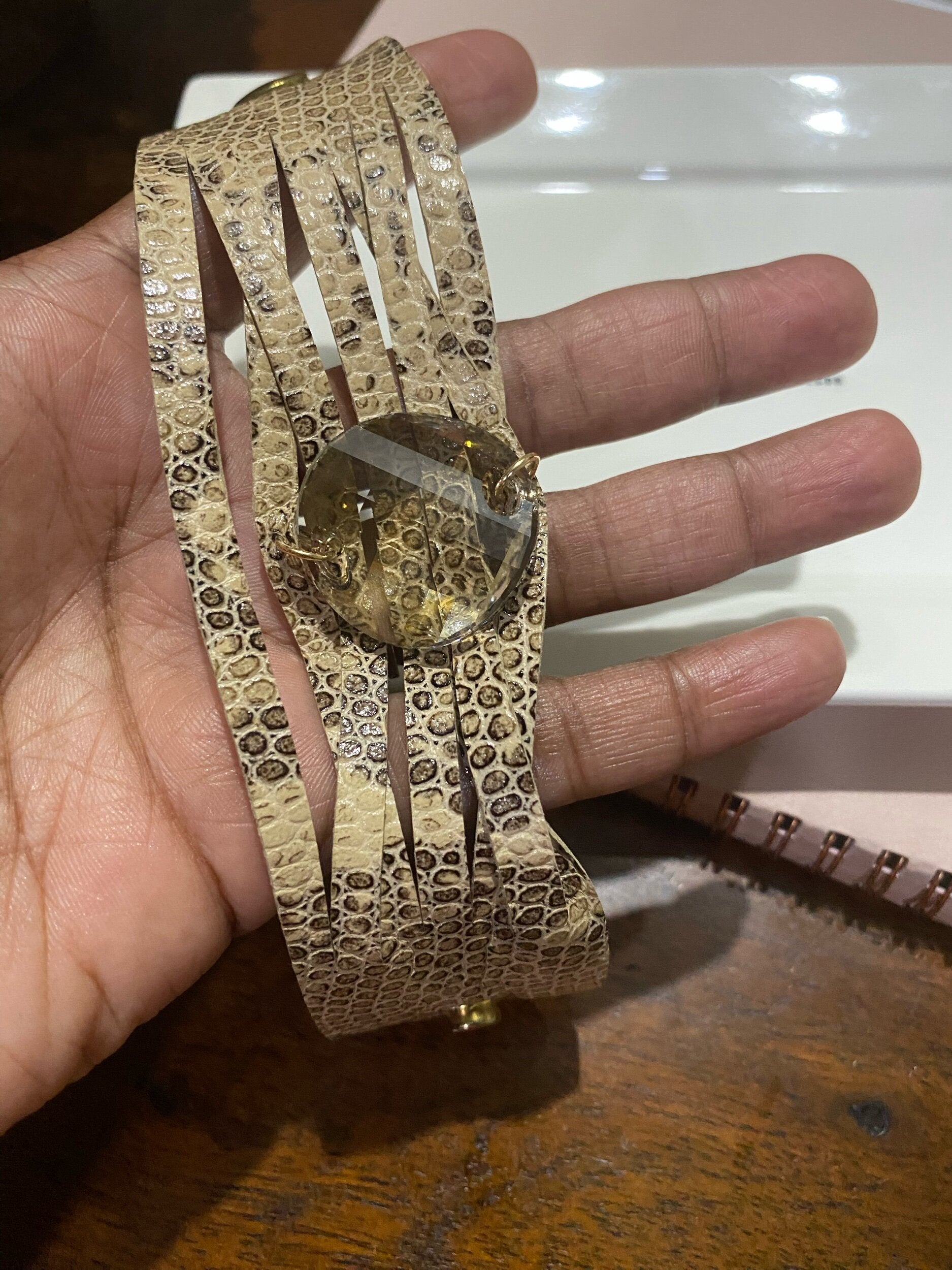 Jewel Snakeskin print cuff bracelet