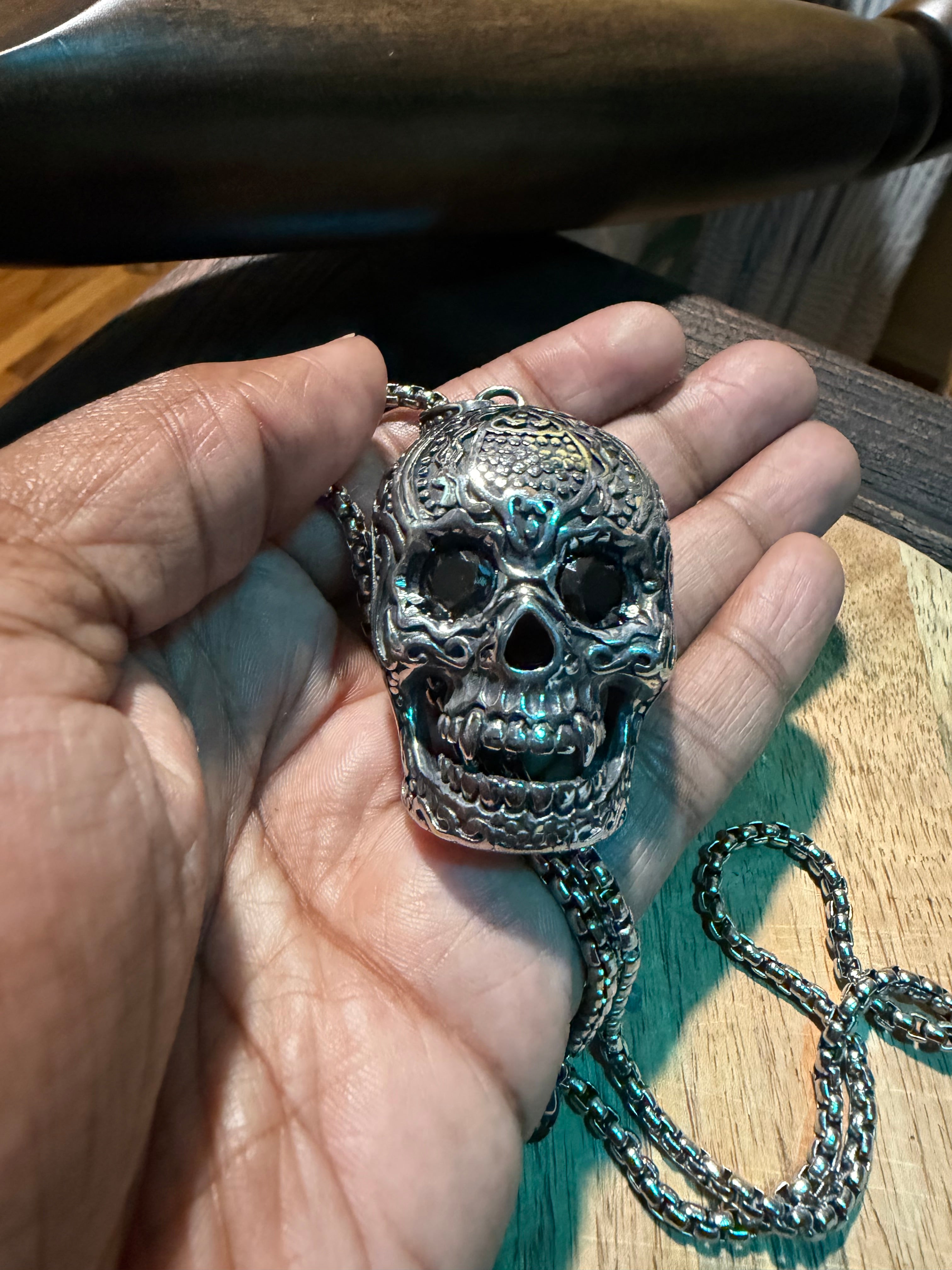 Ornate Skull Necklace and Chain