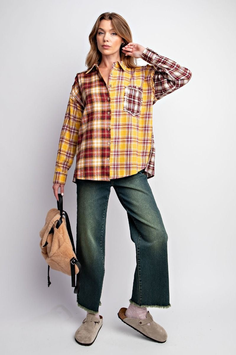 Sammie Mixed Plaid Button Down Top