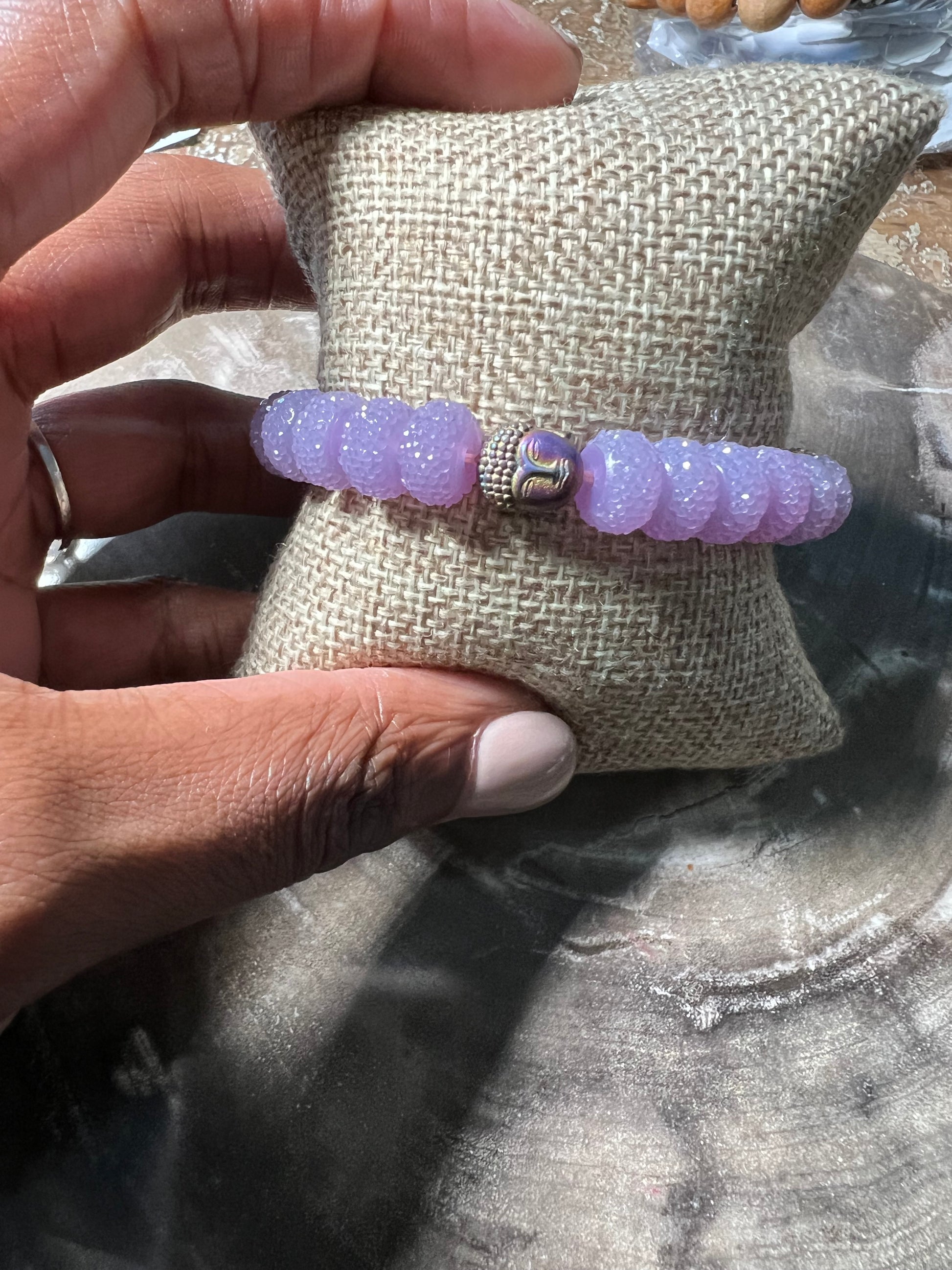 Lilac Sugar Bead & Hematite Stretch bracelet