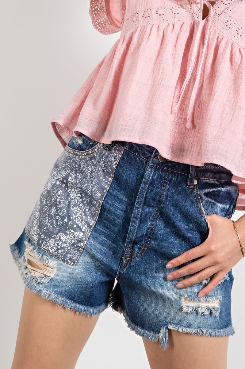Trina Paisley Patch Denim Short