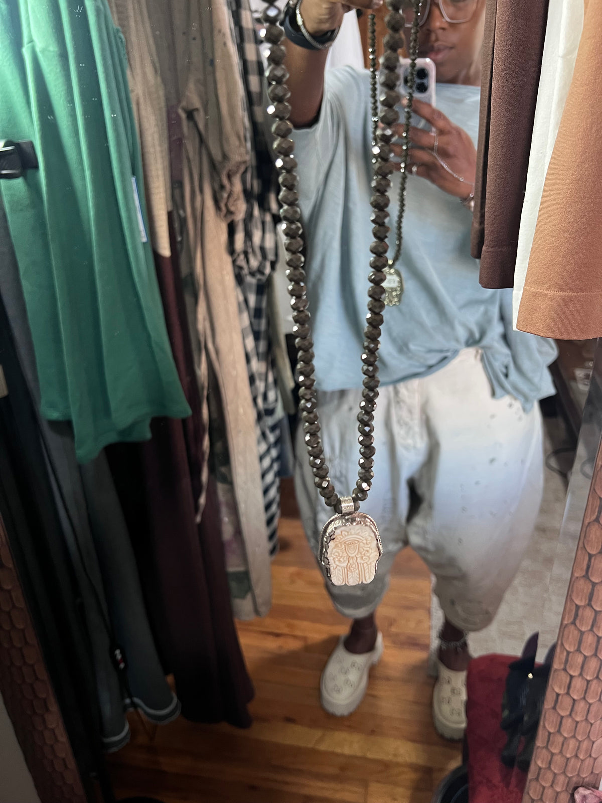 Gunmetal Hamsa Necklace