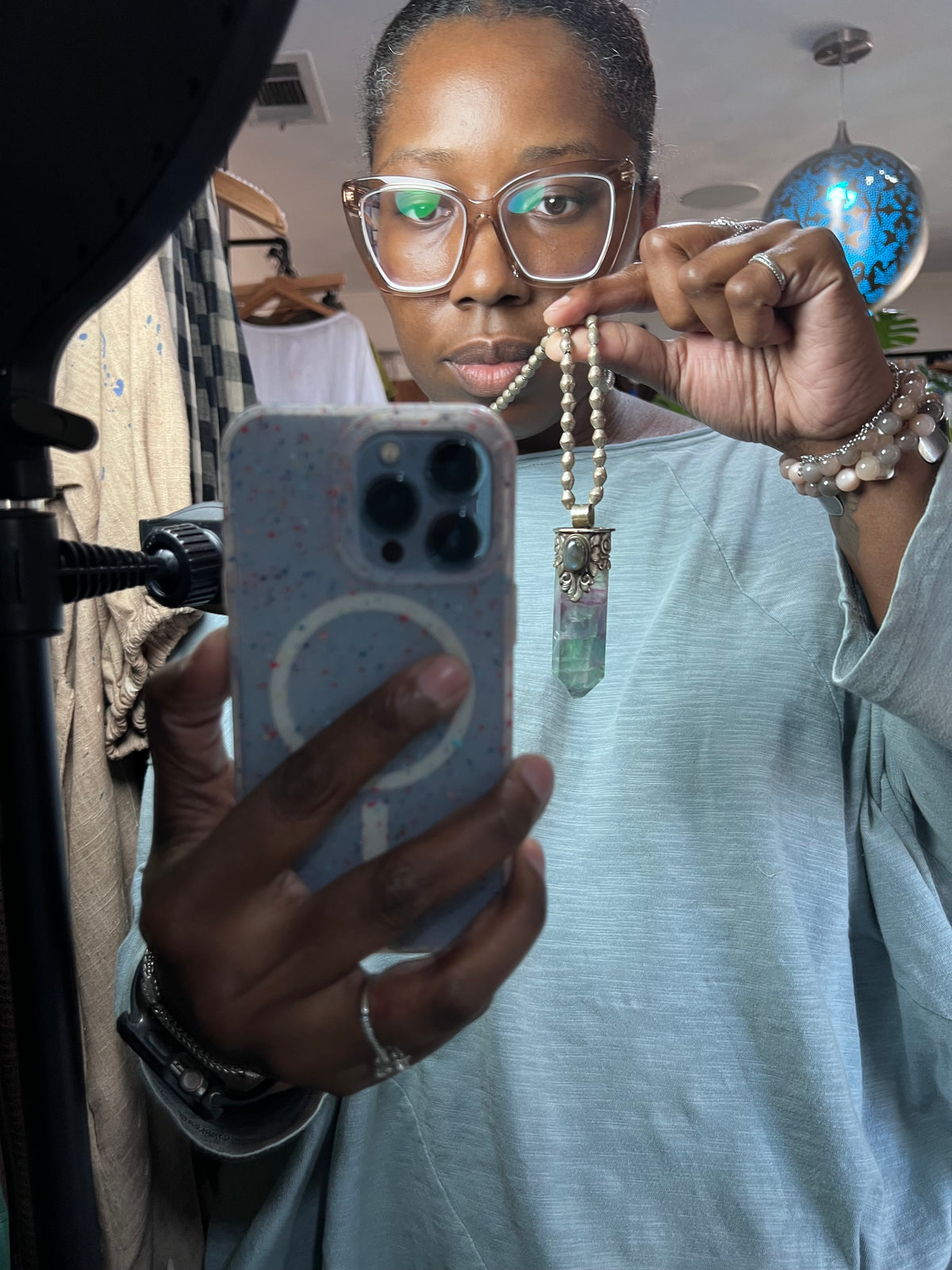 Tibetan Bead & Crystal Pendant Necklace