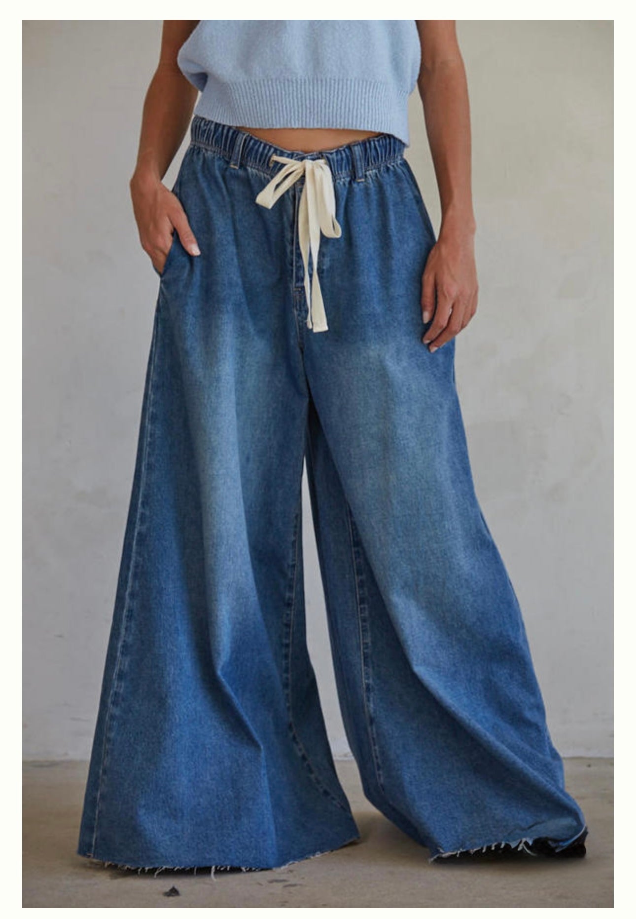 Bria Wide Leg Denim Jean w/ Drawstring Waist