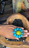 Rae Green & Turquoise Flower Ring