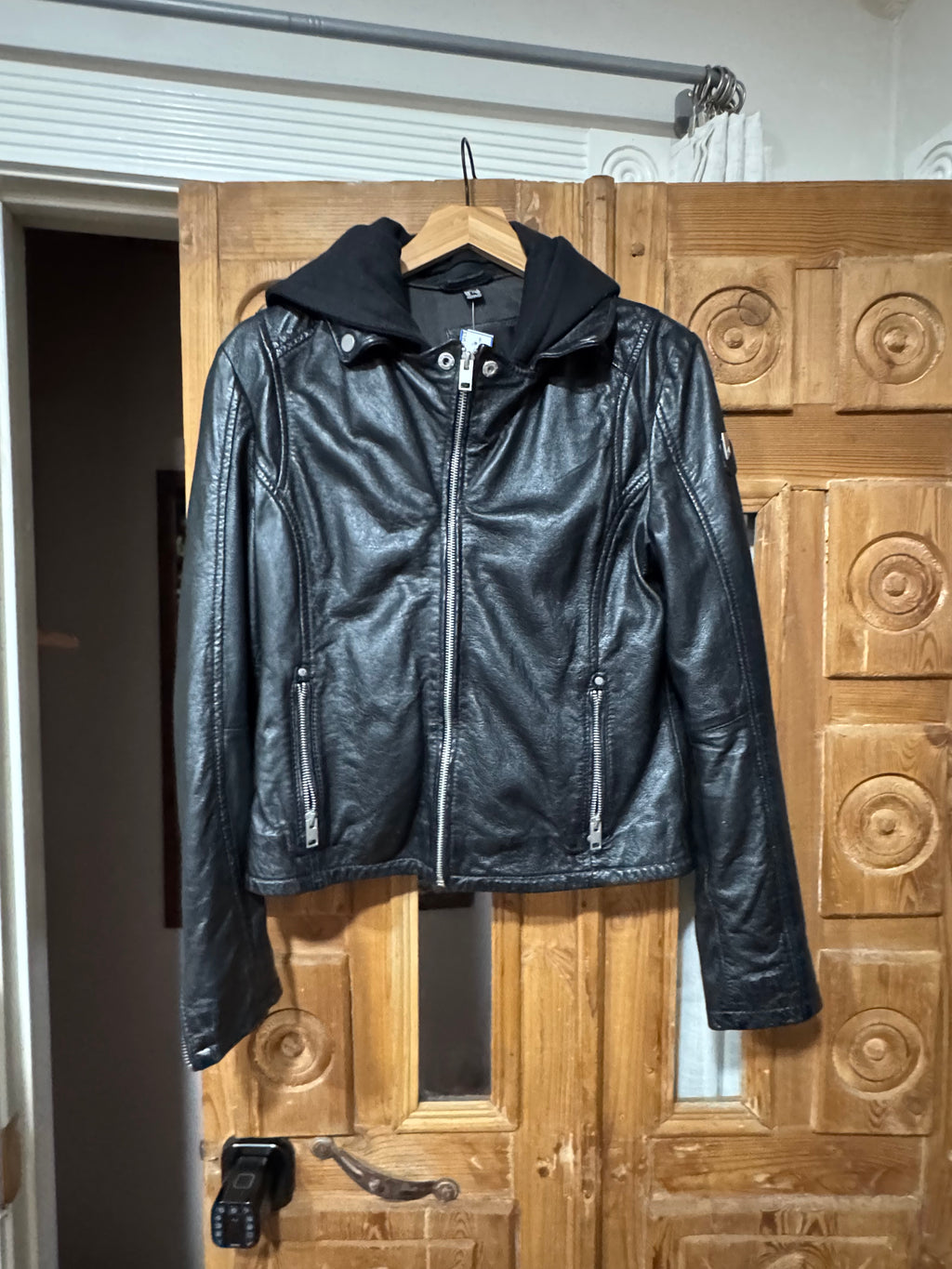 Duffi Leather Jacket w/star hood