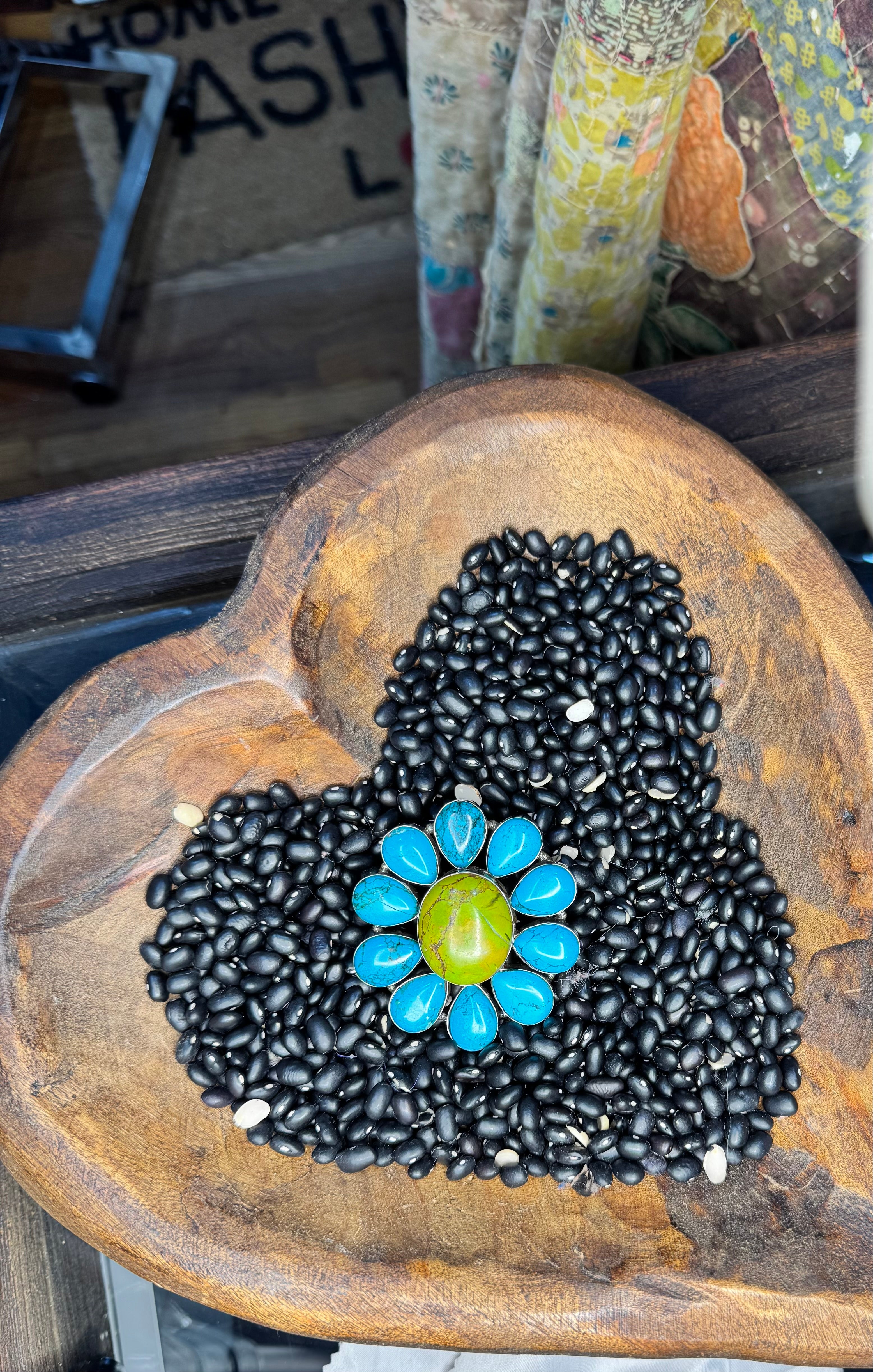Rae Green & Turquoise Flower Ring