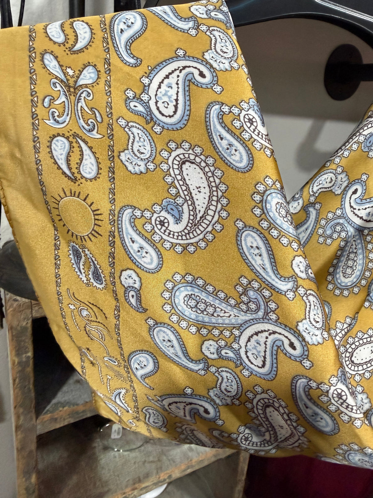 Tan and Blue Paisley Silky Scarf