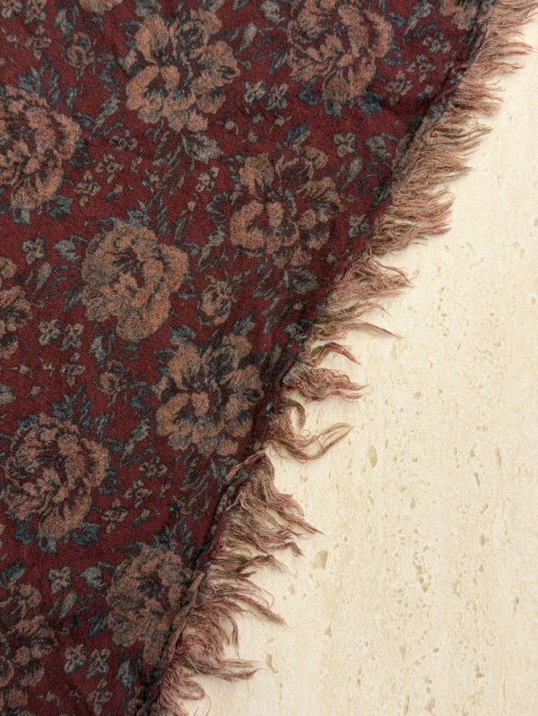 Seersea Floral Print Triangle Fringe Scarf