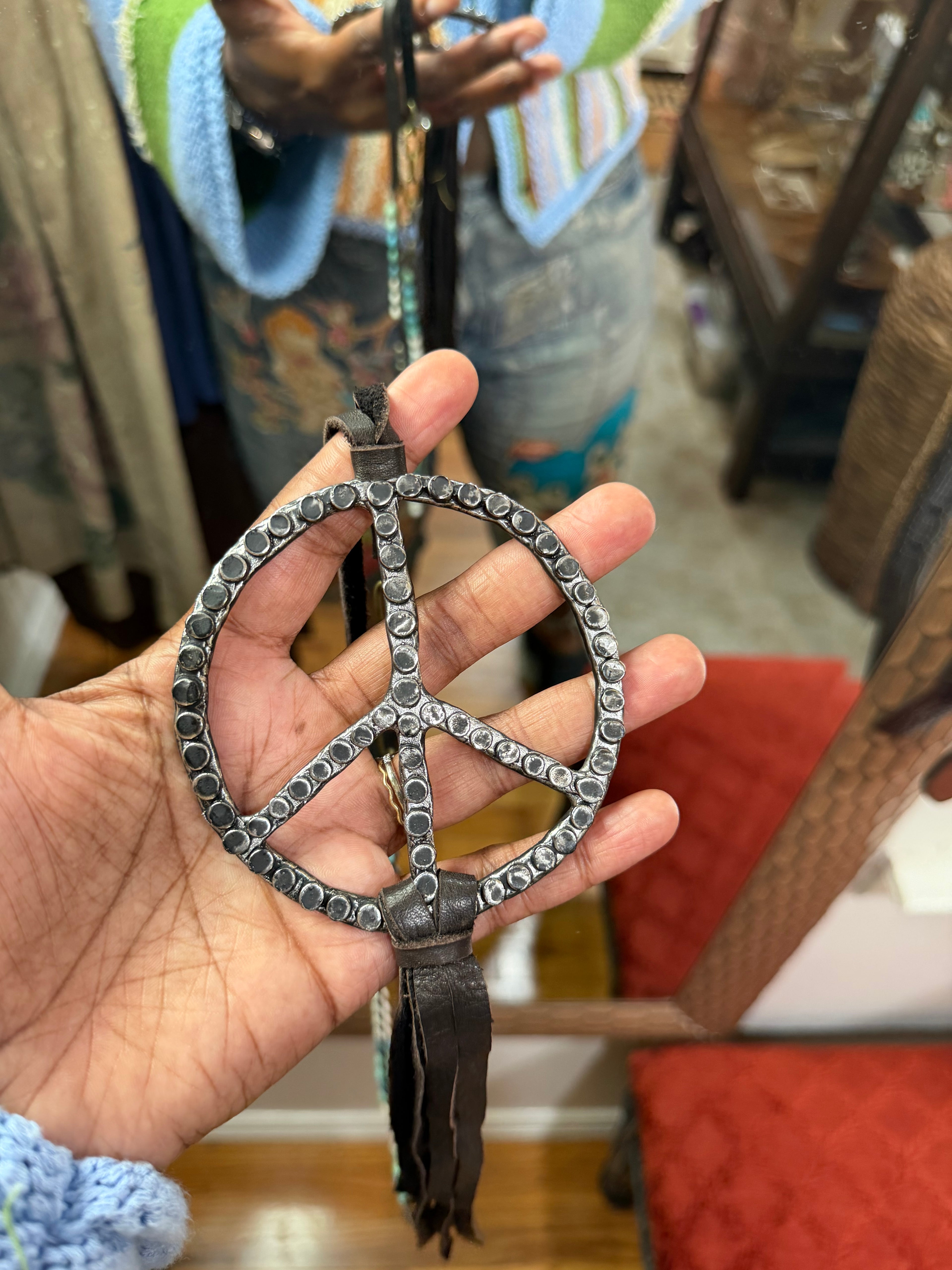 Piper Sea Jasper and Leather Peace Necklace