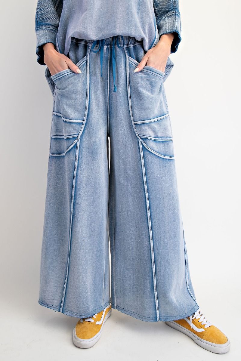 “Monday Blues” Wide Leg Terry Pants