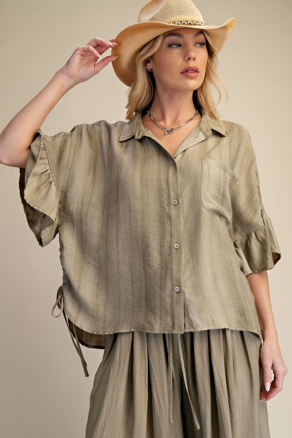 Tempe Crinkle Textured Woven Button Top