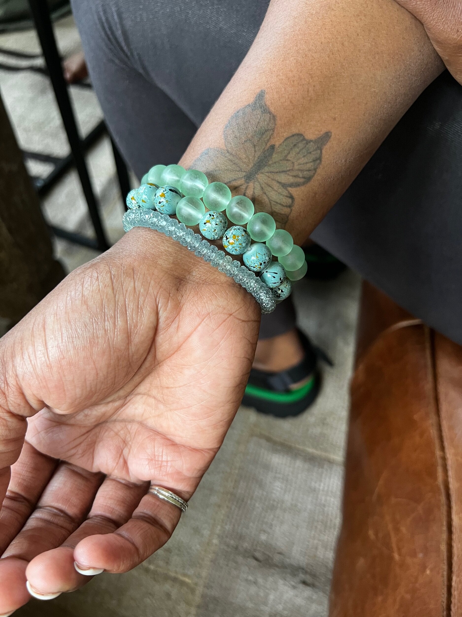 Light Azure Glass Bead Bracelet w/OMG charm (OAK)