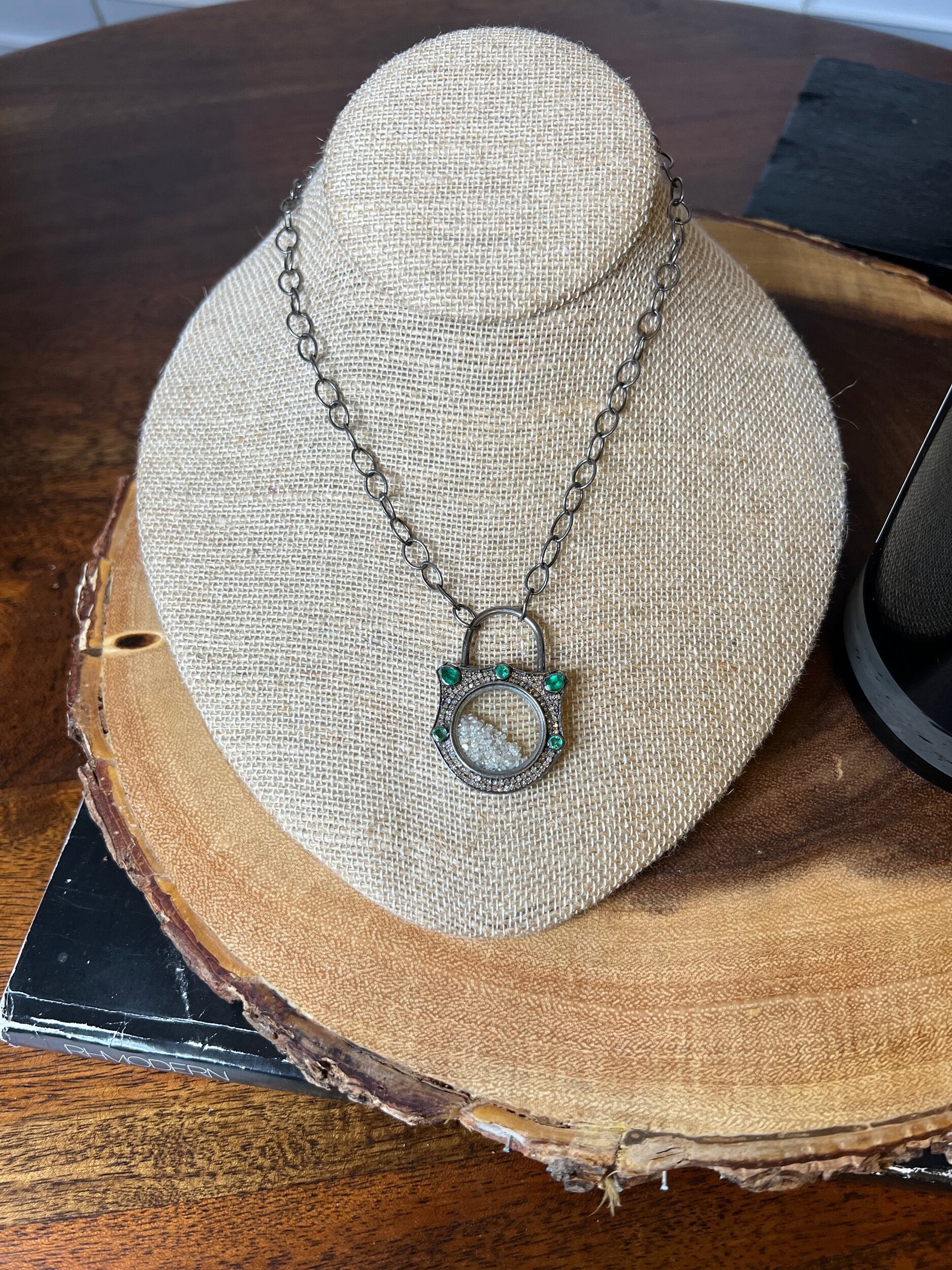 Peyton Emerald & Diamond Lock Necklace (OAK)